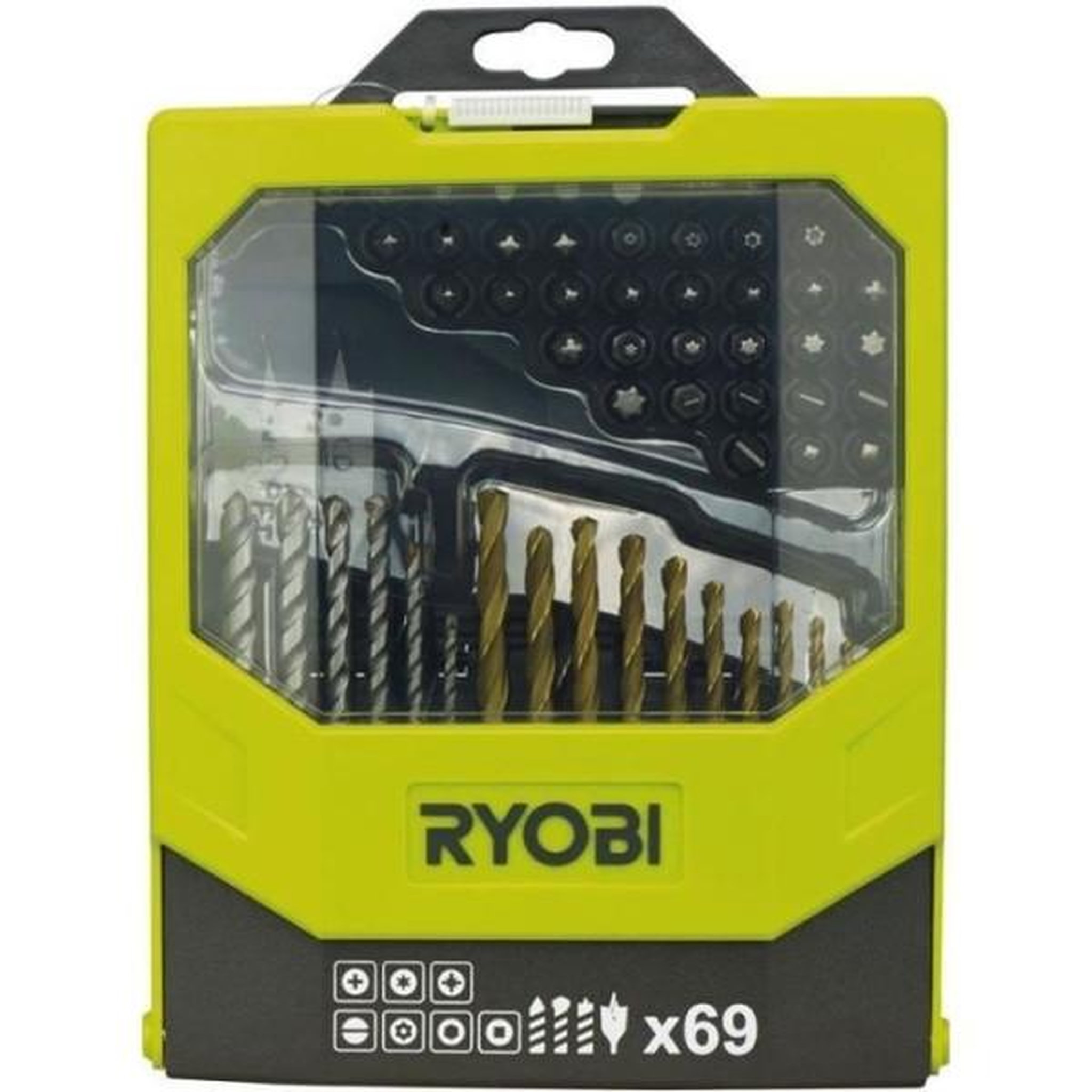 Ryobi RYOBI - Coffret 69 accessoires mixtes : forets bois, béton & métal + 43 embouts 25 mm + 1 porte-embout - RAK69MIX