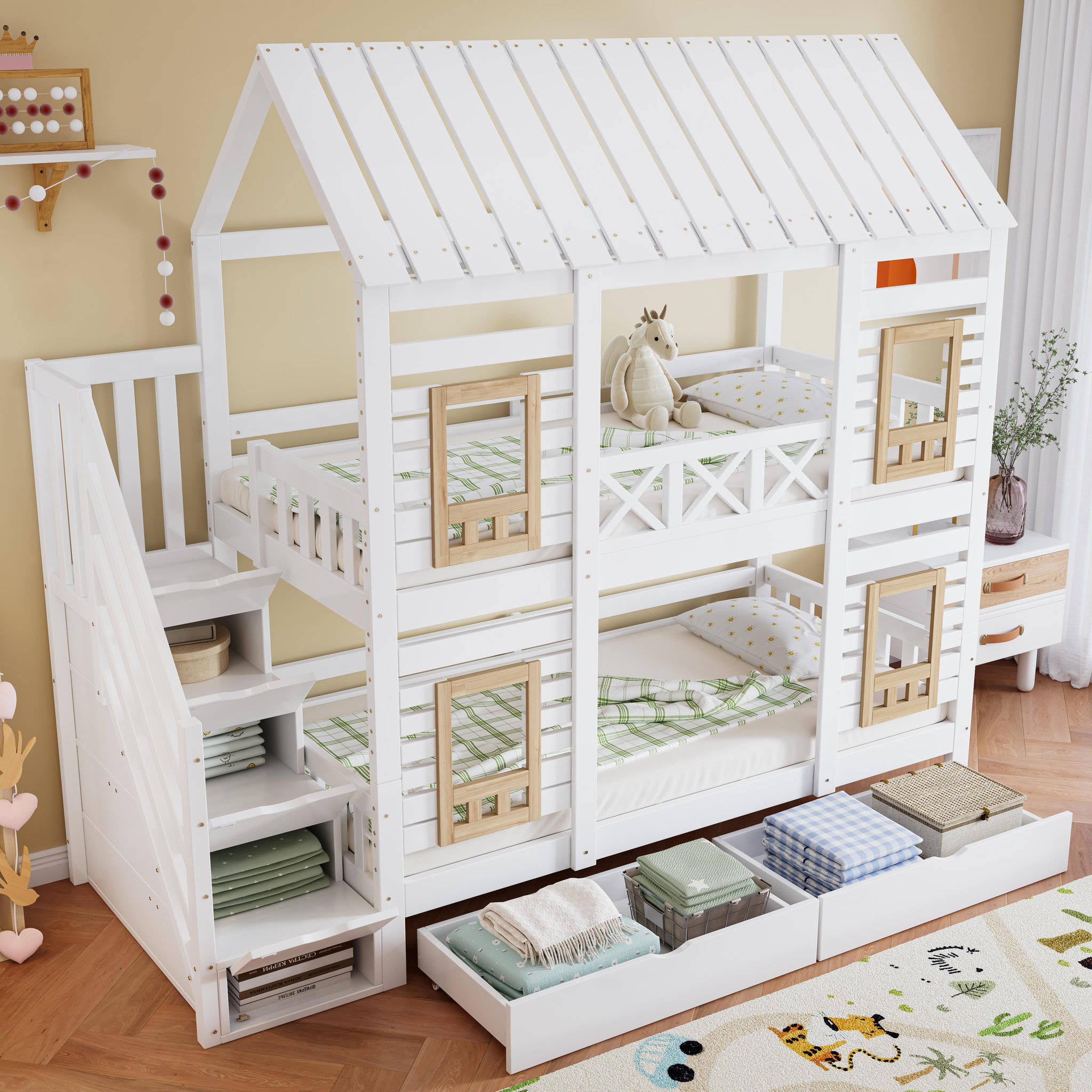 Voir la diapositive 5 : MERAX Lit superposé 90x200cm bois et mdf coloris blanc
