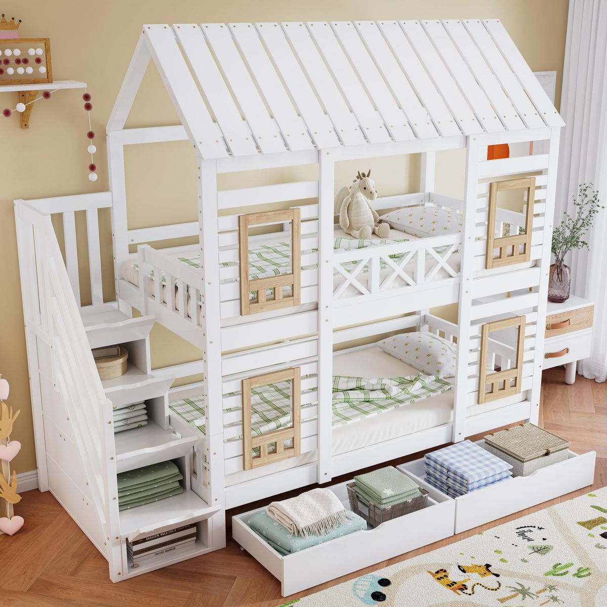 MERAX Lit superposé 90x200cm bois et mdf coloris blanc