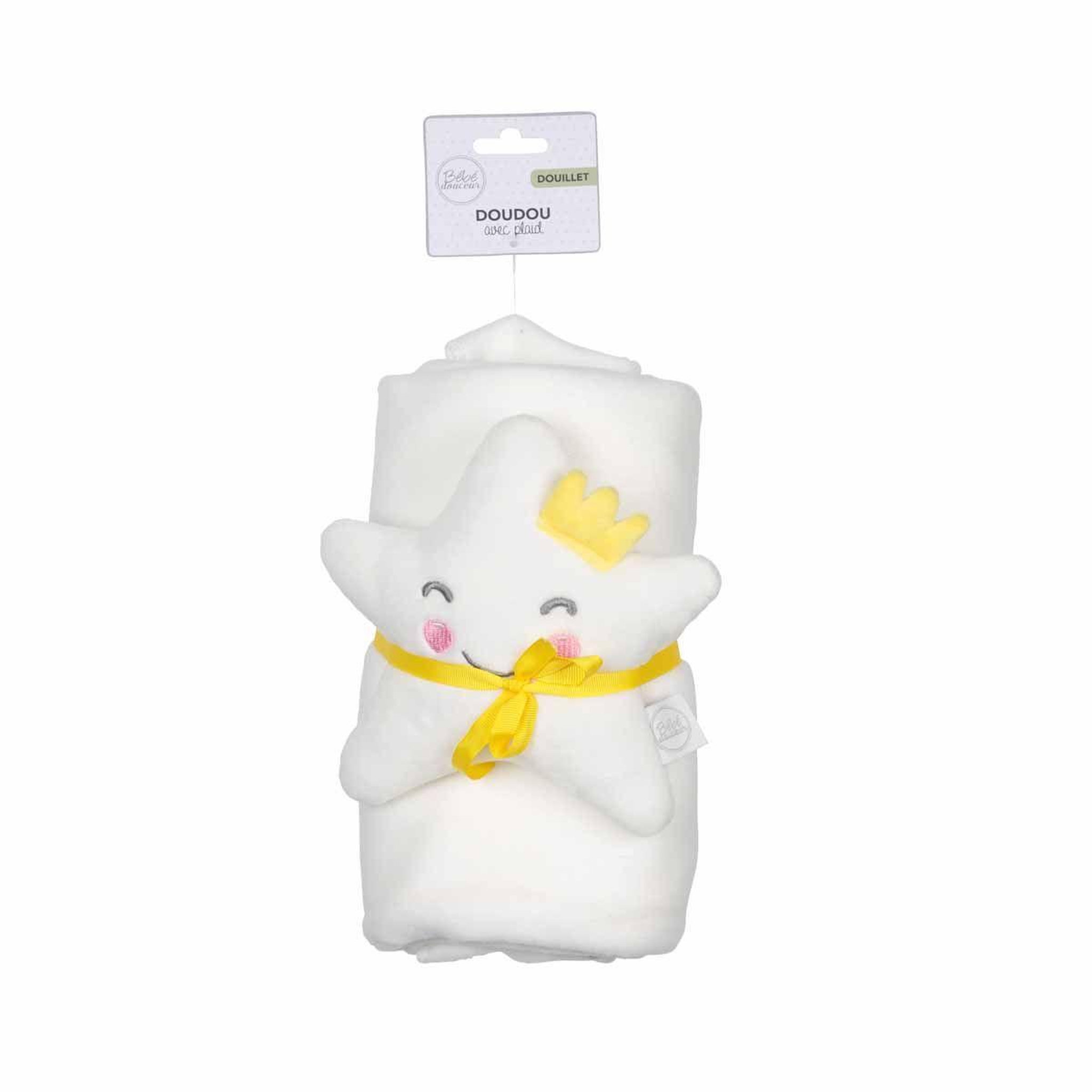 Voir la diapositive 2 : HOMEA Doudou avec plaid  étoile  80x100cm blanc