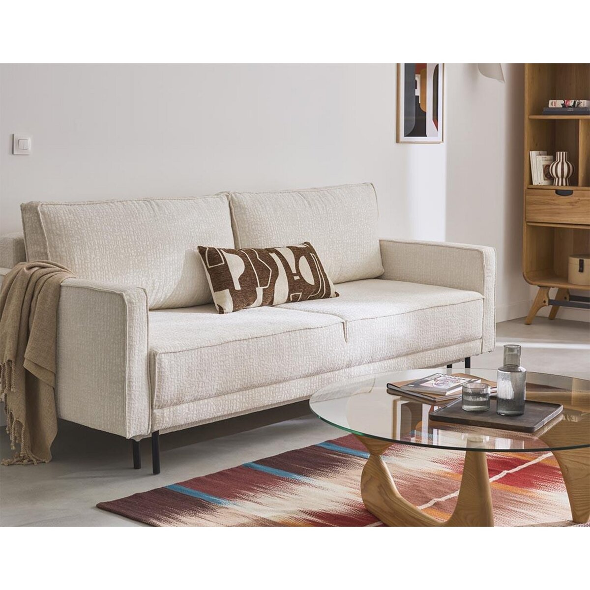 LISA DESIGN Charlie - canapé droit 3 places - convertible avec coffre - en tissu velours relief