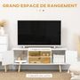 Voir la diapositive 5 : HOMCOM Meuble TV style scandinave 2 portes 2 niches passe-fils piètement bois pin panneaux blanc