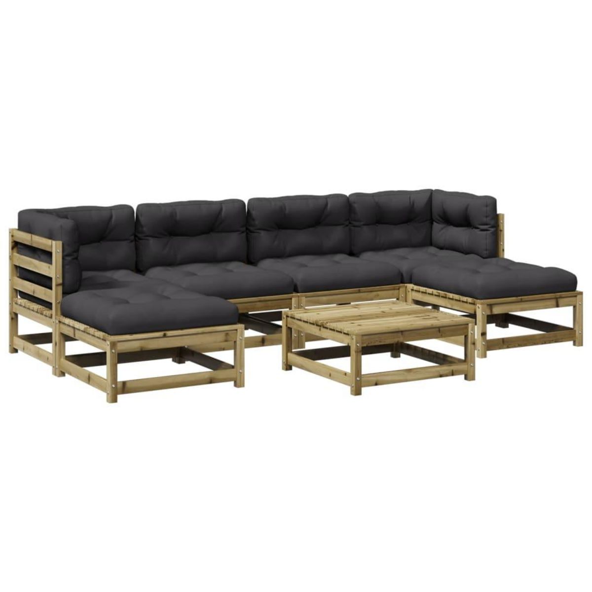 VIDAXL Salon de jardin 7 pcs avec coussins bois de pin impregne