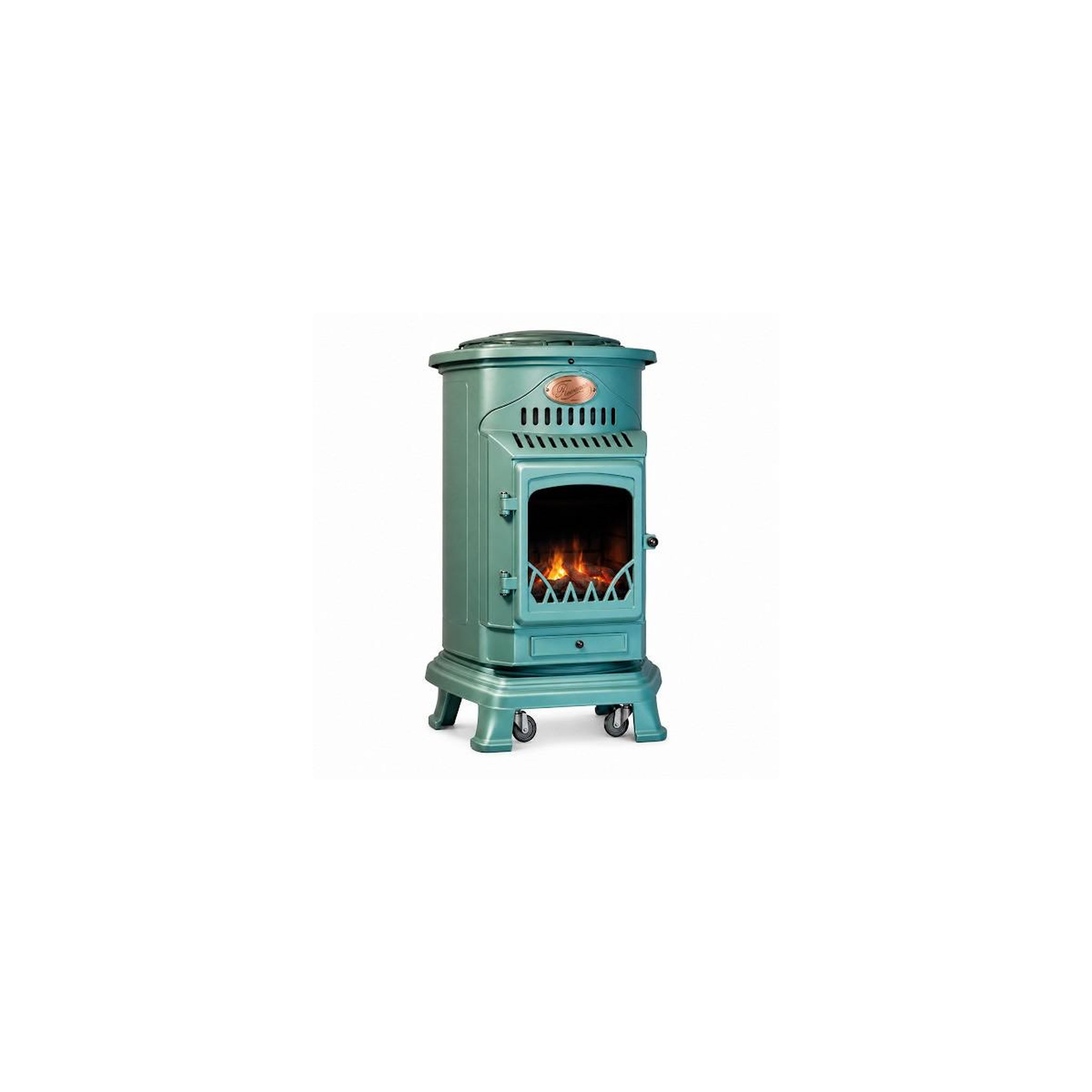 UNIVERSAL Poêle à gaz Fonte véritable 3.4KW VERT Chauffage à gaz Effet feu de bois Provence Sahara