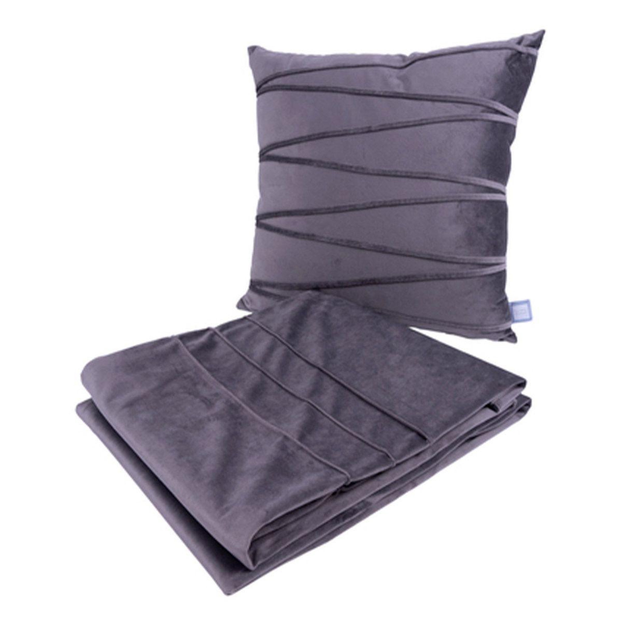Voir la diapositive 1 : Paris Prix Ensemble Coussin & Plaid  Paulina  130x170cm Gris Graphite