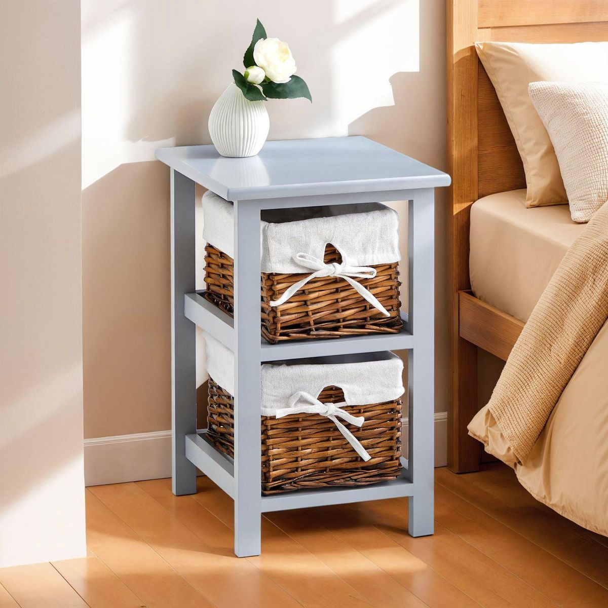 IDIMEX Table de chevet NOKOMIS avec 2 paniers en bois