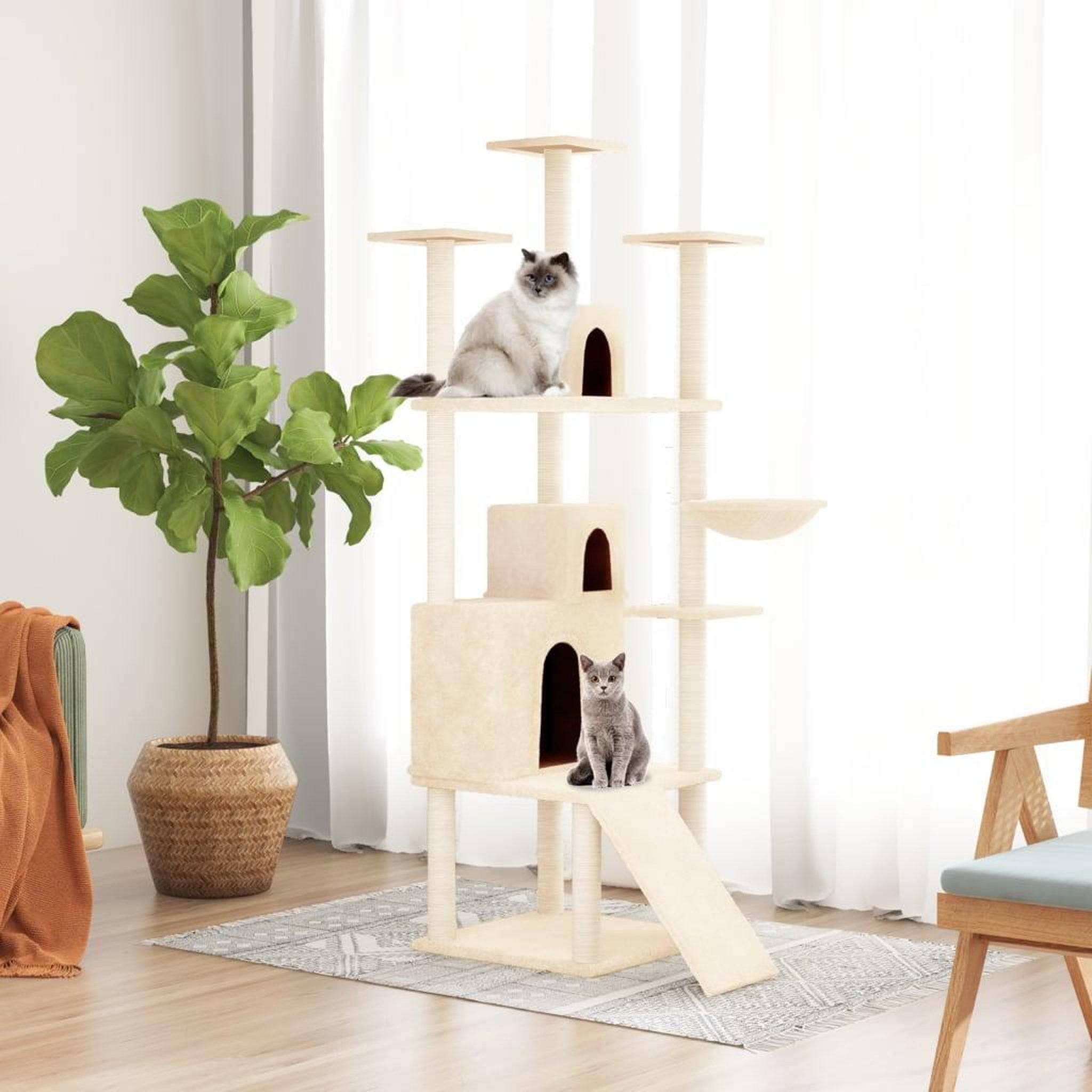 VIDAXL Arbre a chat avec griffoirs en sisal Creme 175 cm