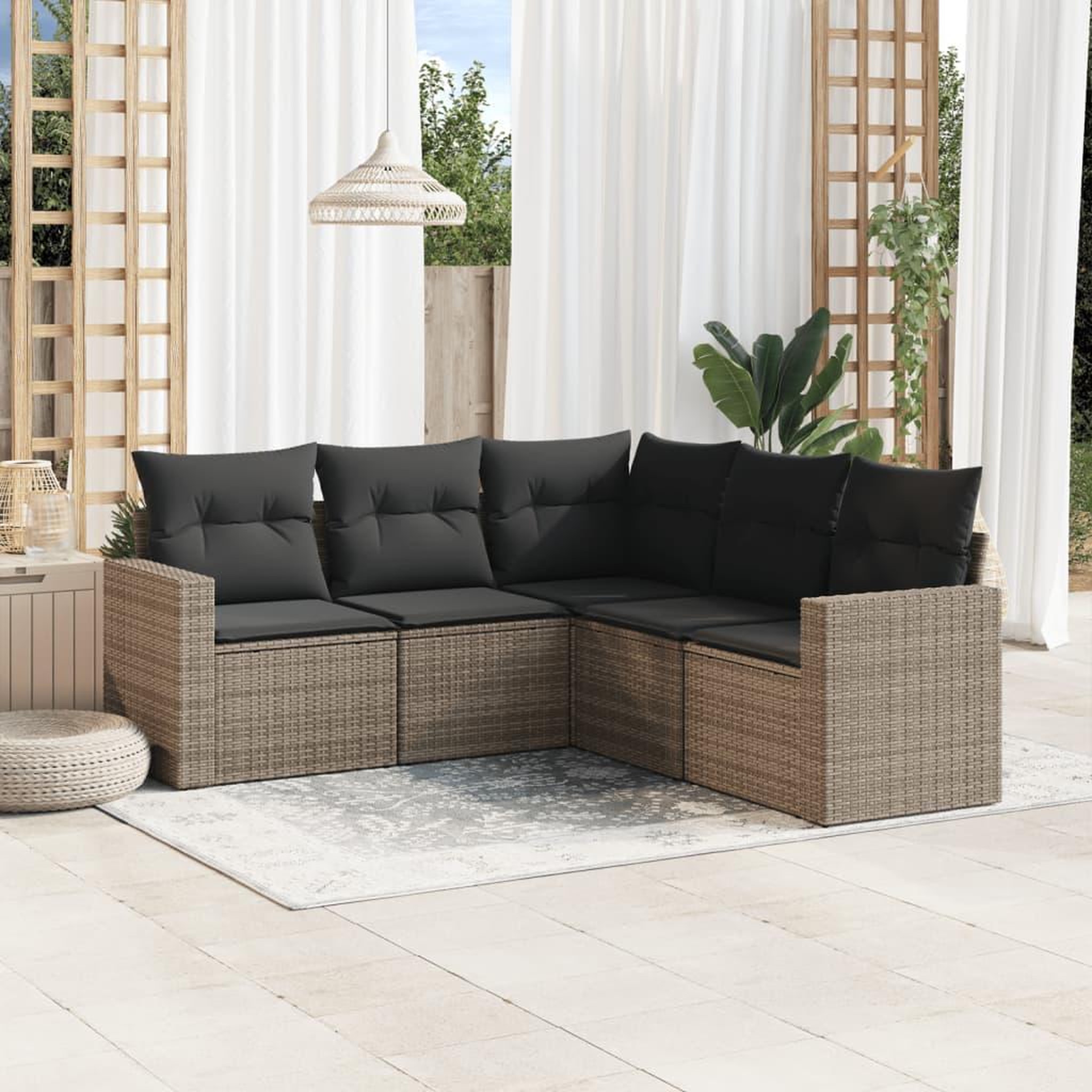 VIDAXL Salon de jardin 5 pcs avec coussins gris resine tressee
