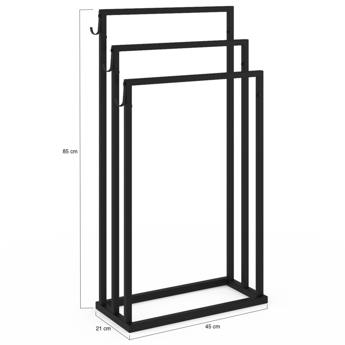 ID MARKET Porte-serviettes sur pied 3 niveaux DALLAS métal noir design industriel