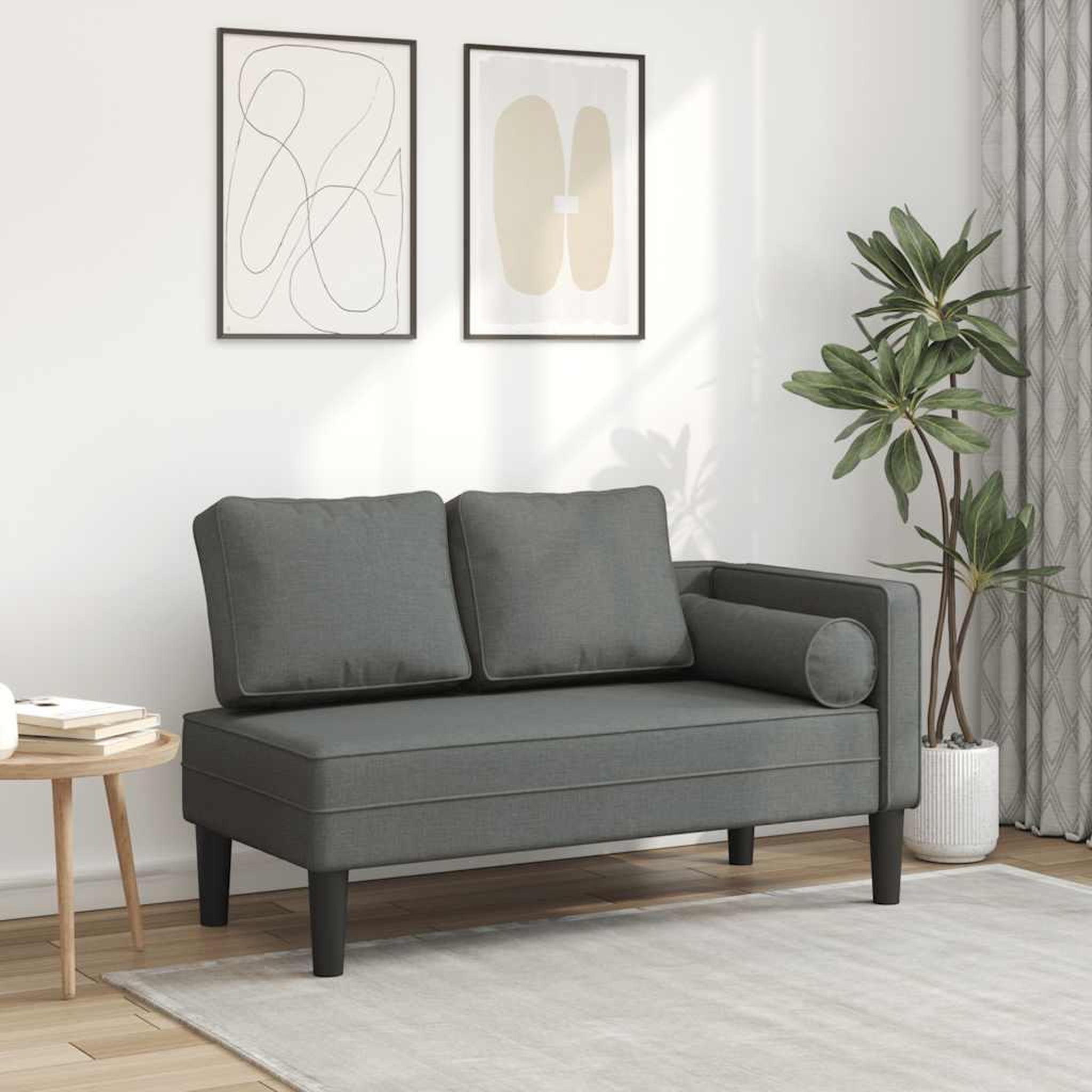 VIDAXL Chaise longue avec coussins gris fonce tissu