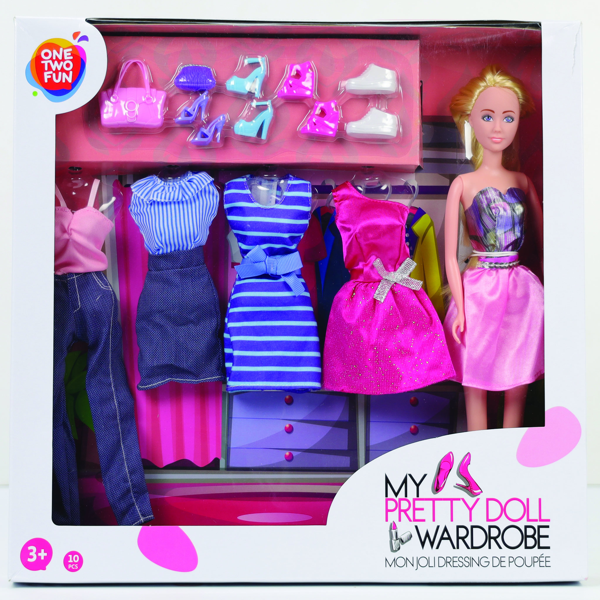 Voir la diapositive 2 : One Two Fun Mon joli dressing avec poupée et 4 tenues + accessoires