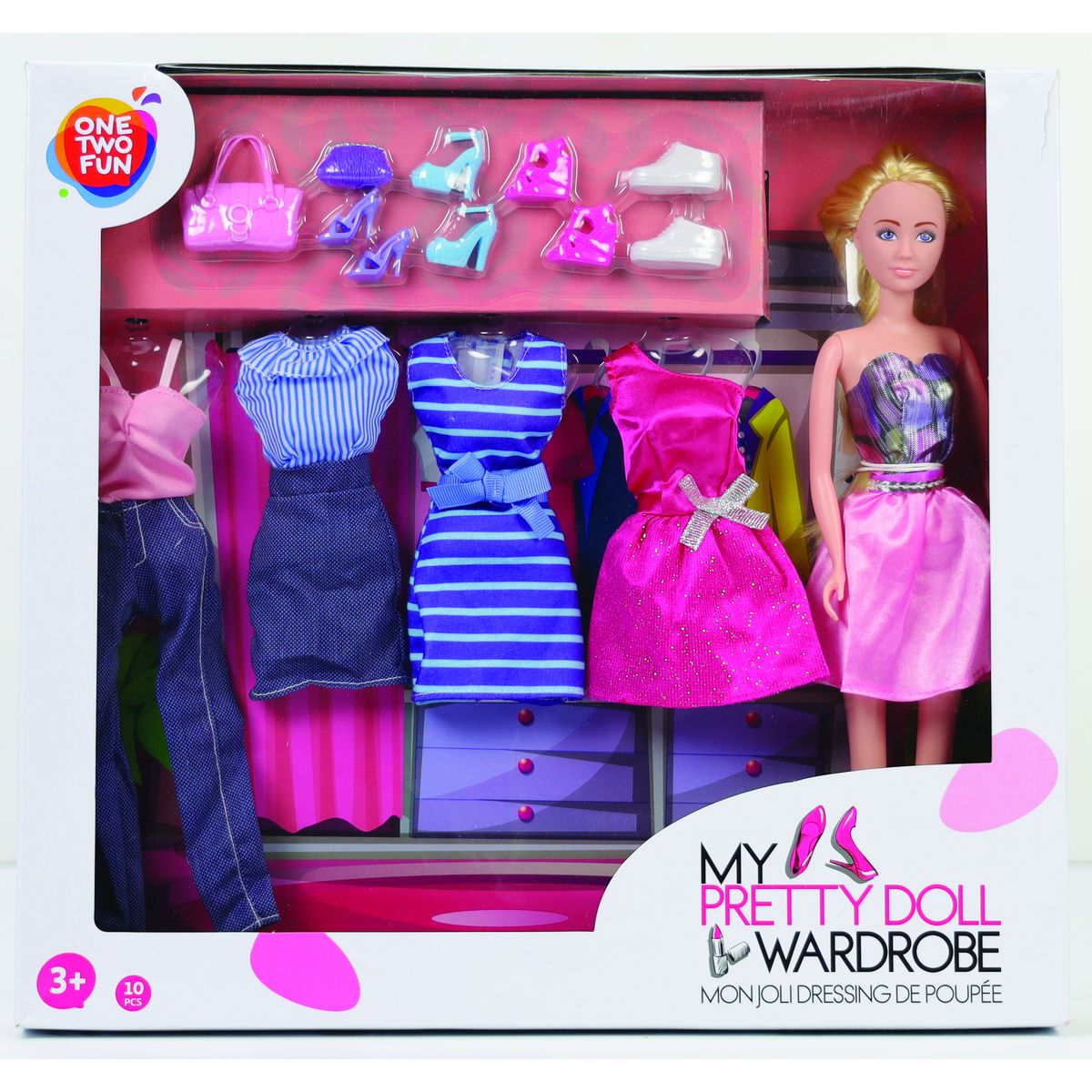 One Two Fun Mon joli dressing avec poupée et 4 tenues + accessoires
