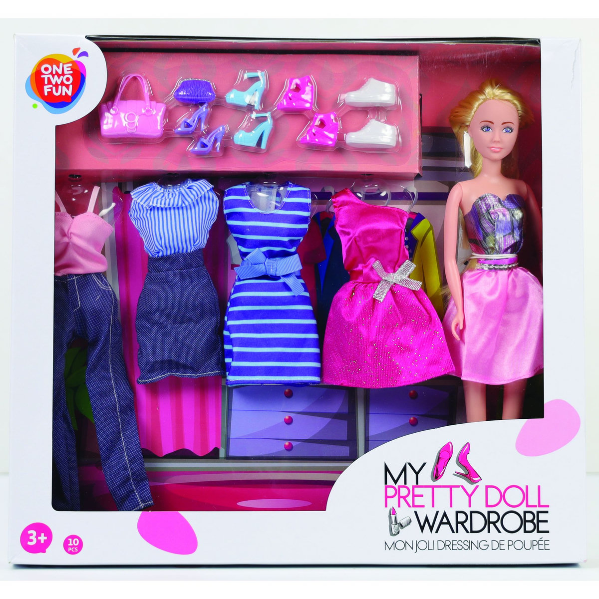 One Two Fun Mon joli dressing avec poupée et 4 tenues + accessoires