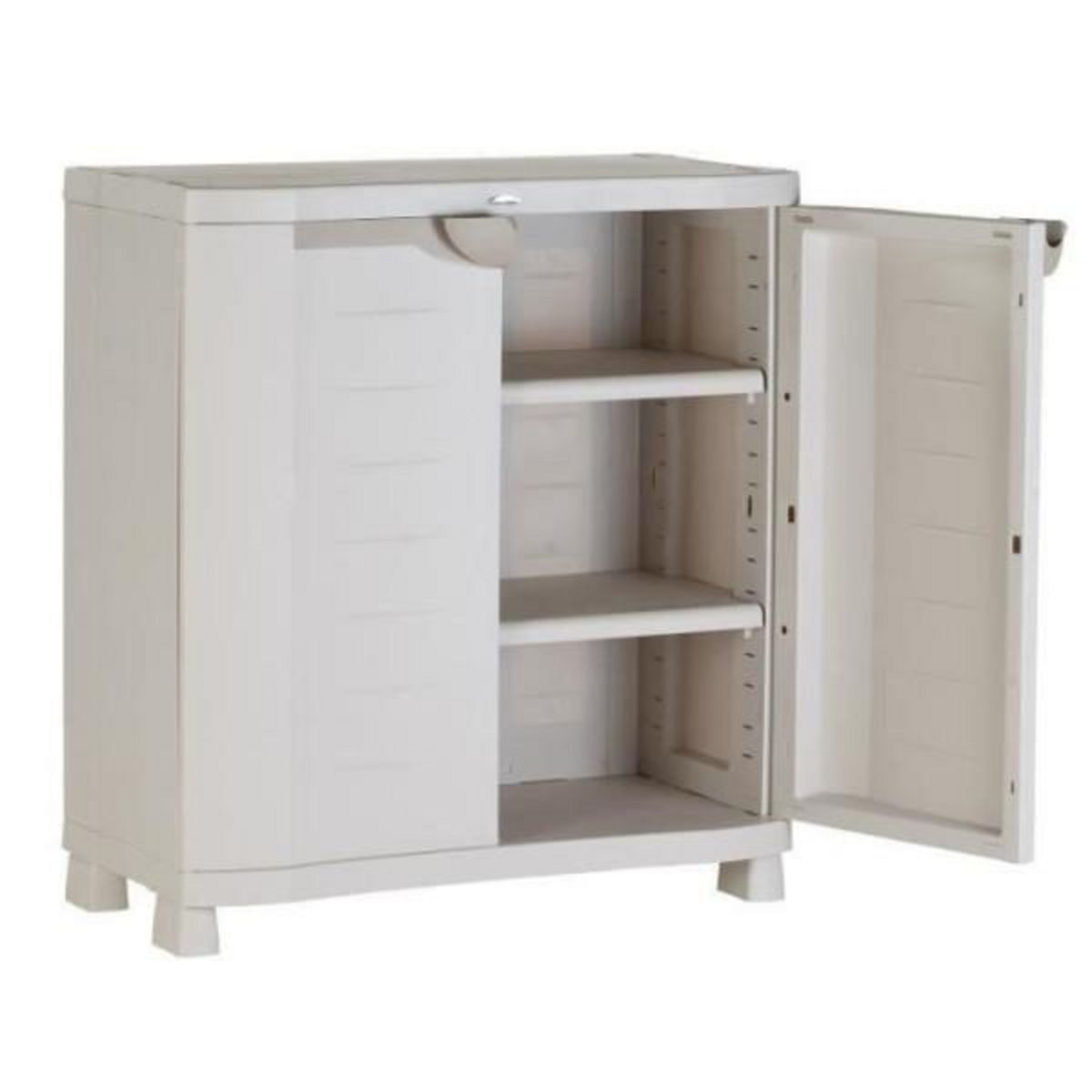 PLASTIKEN Armoire basse de rangement en résine PLASTIKEN - 2 grandes étageres - l 90 x p 45 x h 100 cm - Gamme Space SAVER