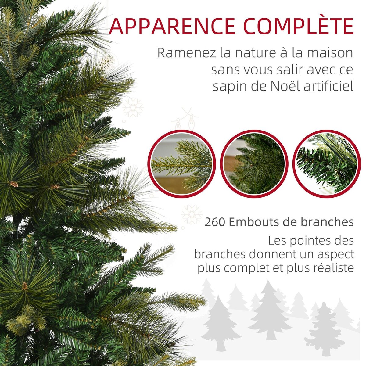 HOMCOM Sapin de Noël artificiel Ø 61 x 120H cm pied support inclus 260 branches épines grand réalisme vert