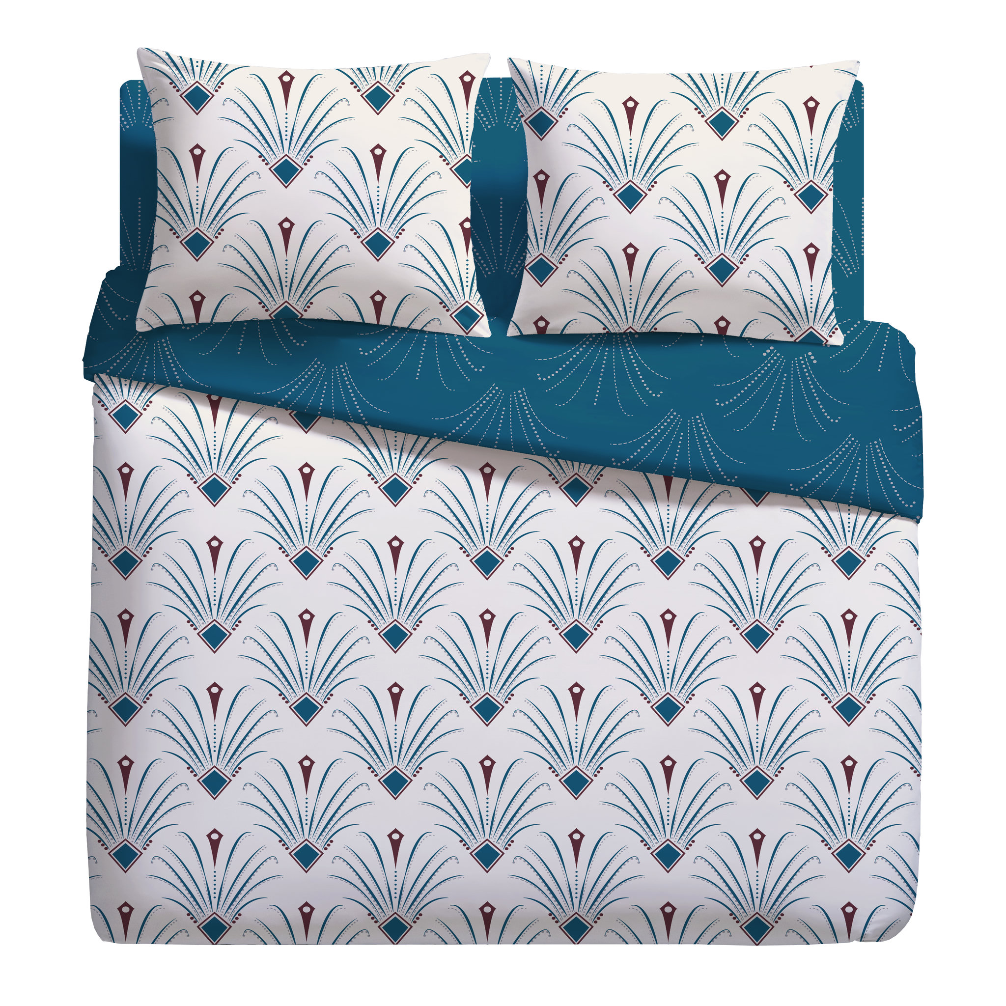 Voir la diapositive 2 : Parure housse de couette en microfibre motif art déco + Drap housse PIAMA