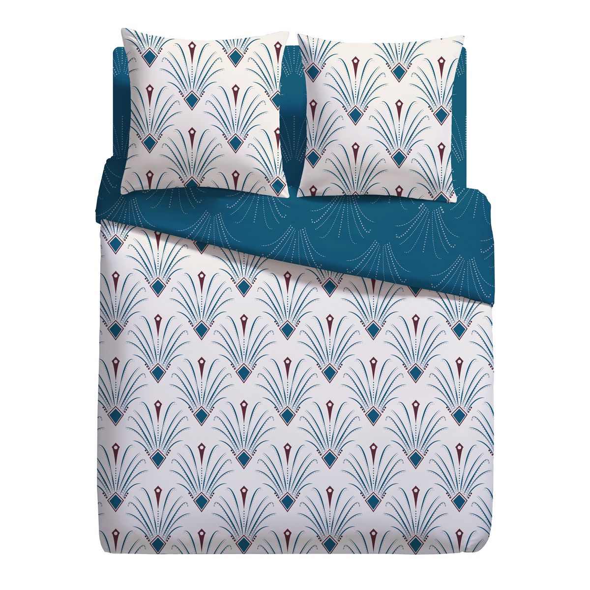 Parure housse de couette en microfibre motif art déco + Drap housse PIAMA