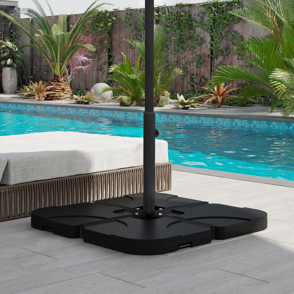 OUTSUNNY Pied de parasol base de parasol support de parasol en croix dim. 100L x 100l x 75H cm métal époxy noir