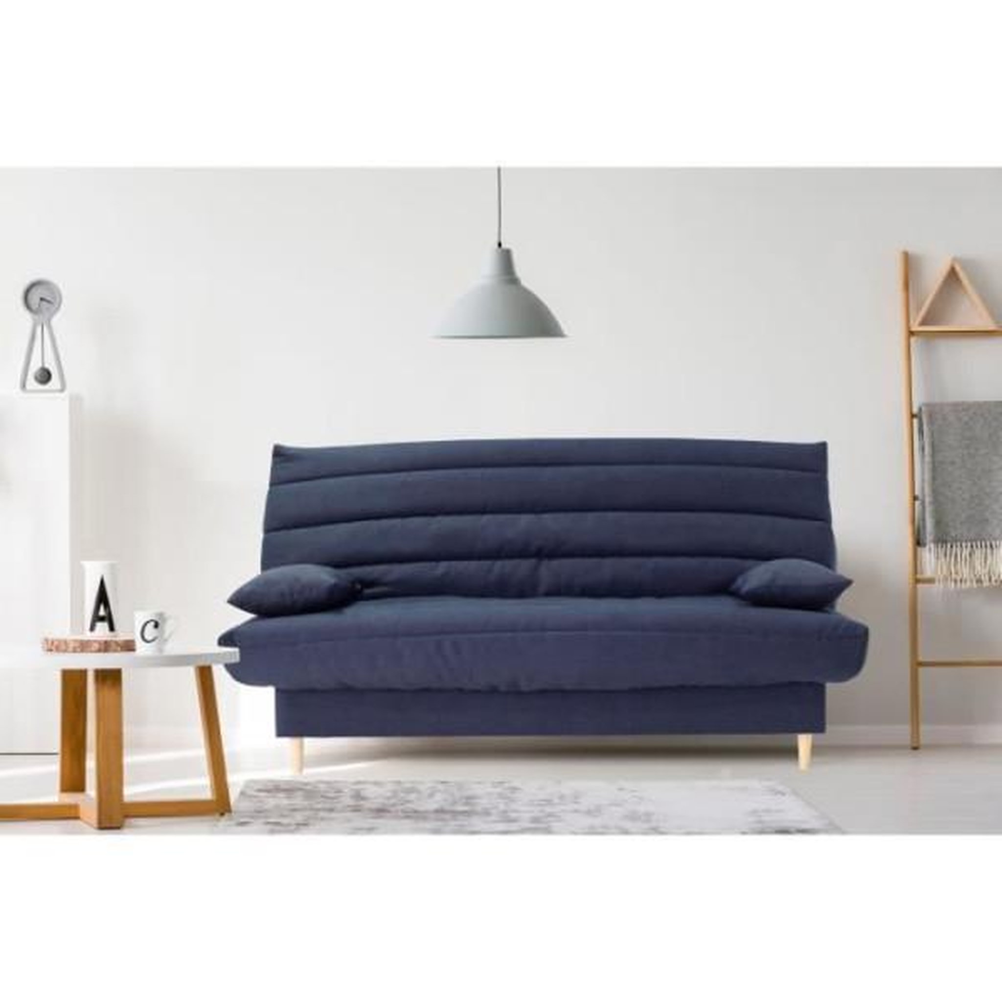 Voir la diapositive 2 : MARKET24 Clic clac 3 places - bleu foncé - Couchage 125x190 cm - Avec coussins