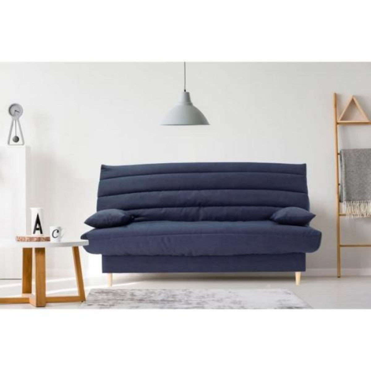 MARKET24 Clic clac 3 places - bleu foncé - Couchage 125x190 cm - Avec coussins