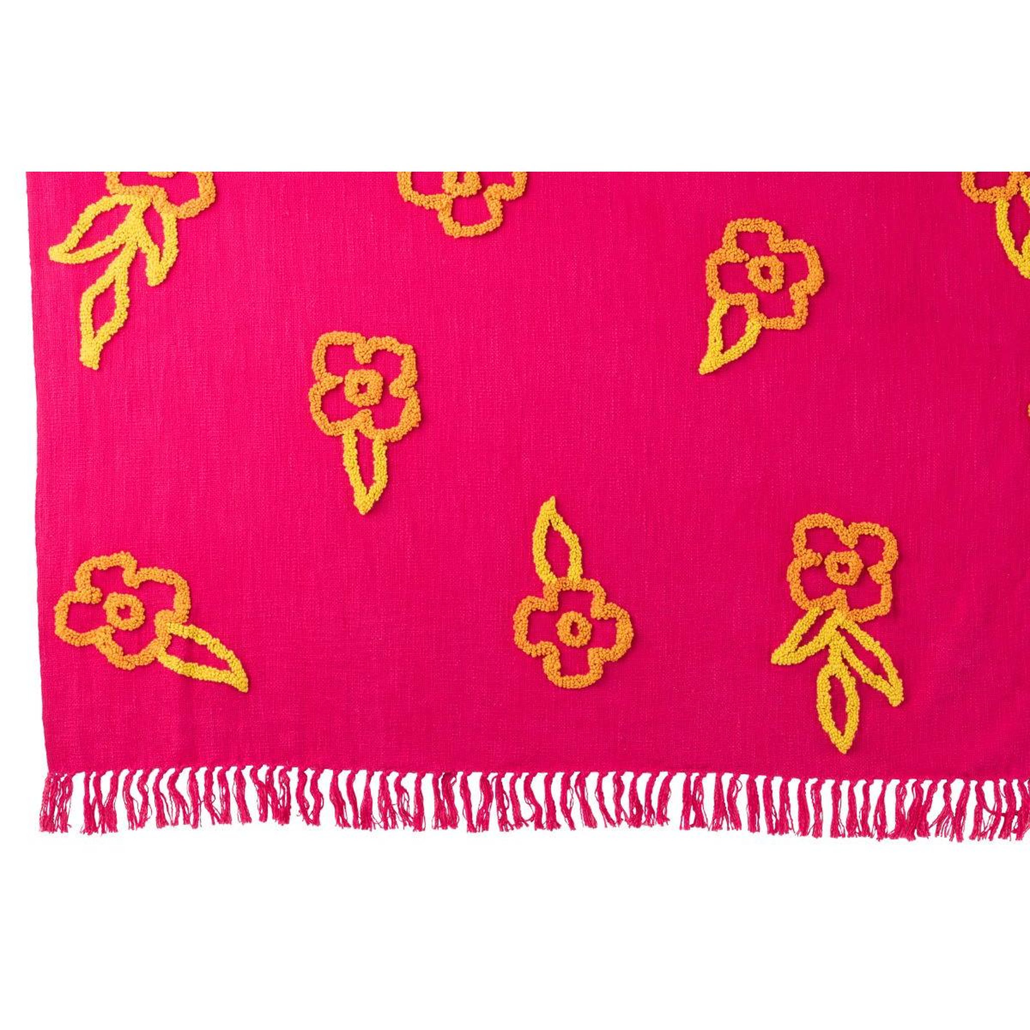 Voir la diapositive 2 : J-LINE Plaid fleur en coton  levi  130x180cm rose