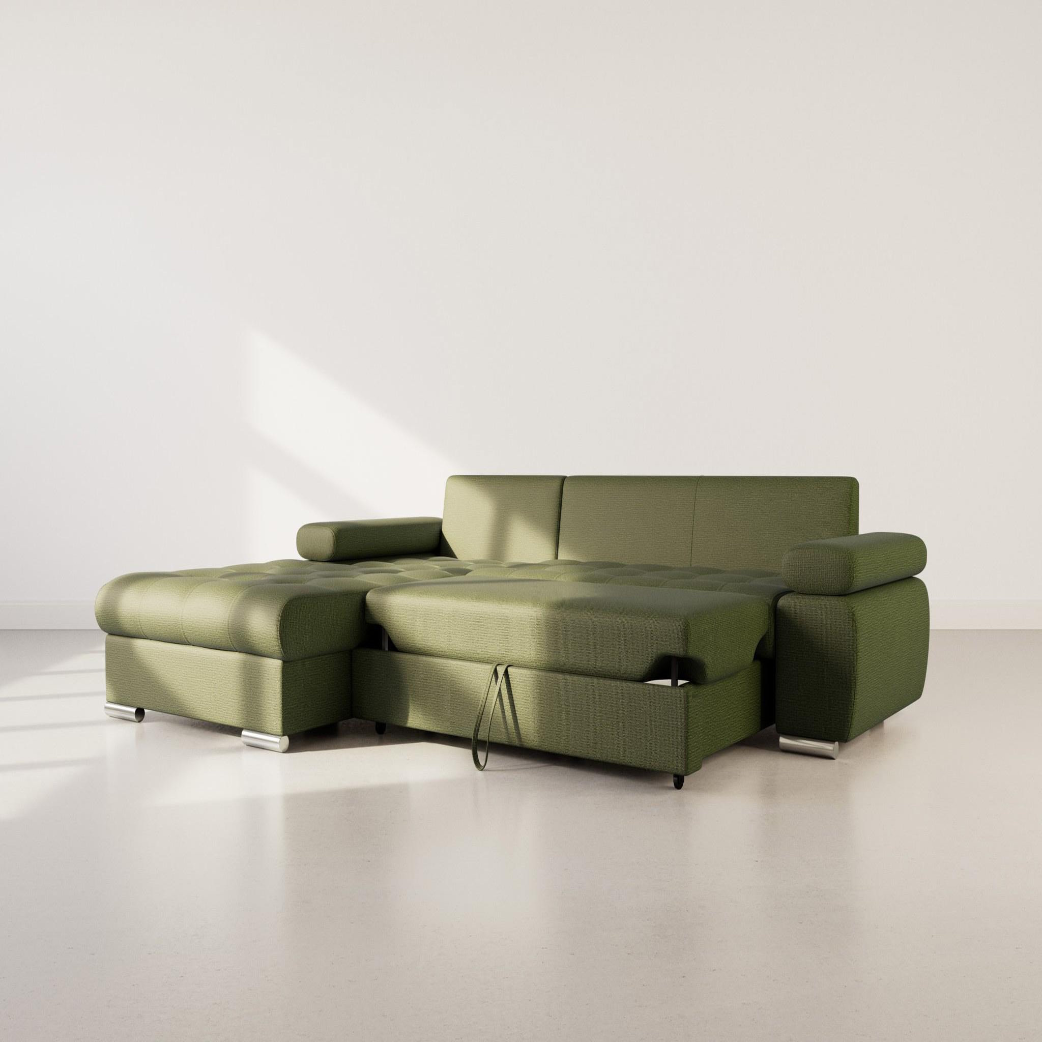 Voir la diapositive 2 : BEST MOBILIER Bianca - canapé d'angle gauche 4 places convertible avec coffre en tissu texturé