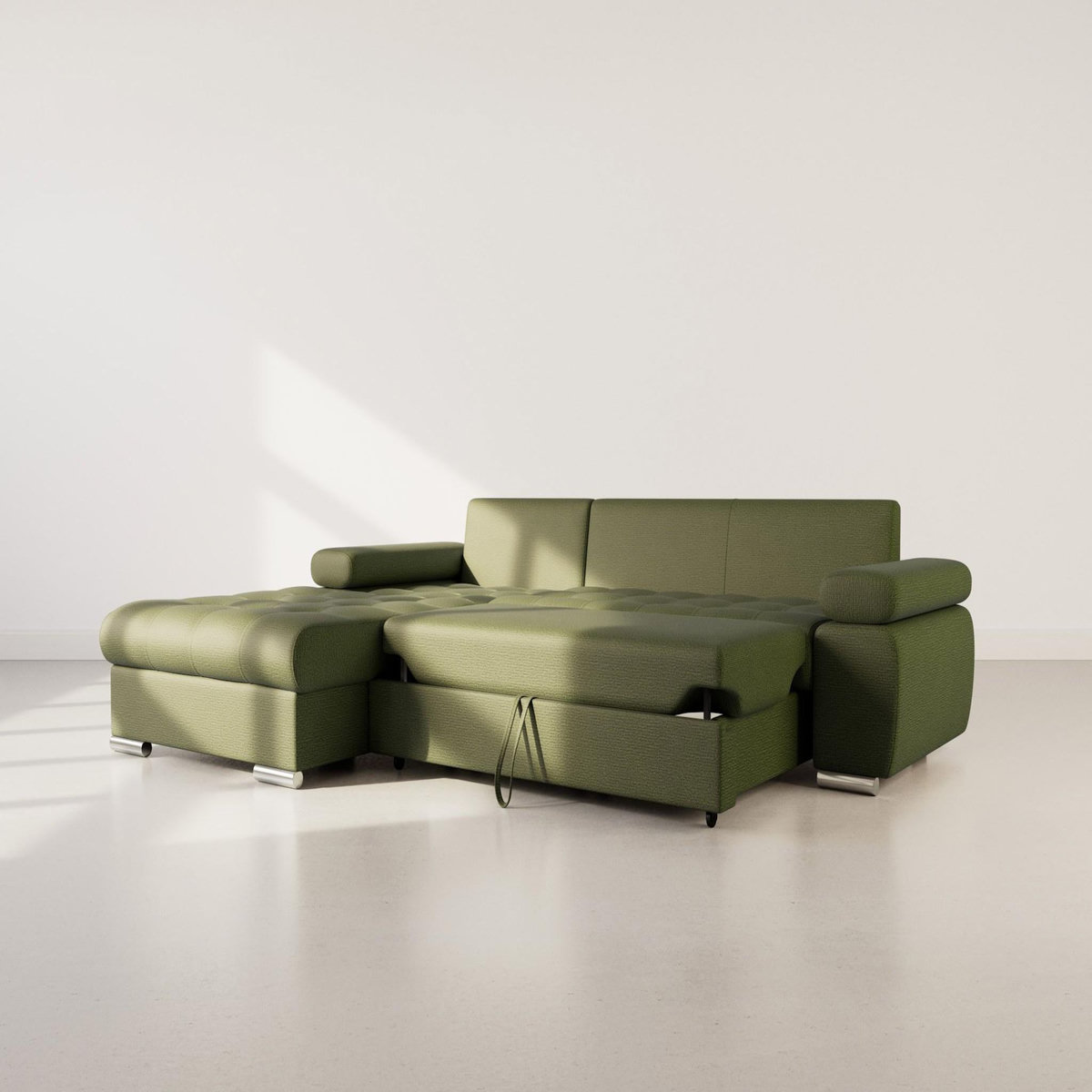 BEST MOBILIER Bianca - canapé d'angle gauche 4 places convertible avec coffre en tissu texturé