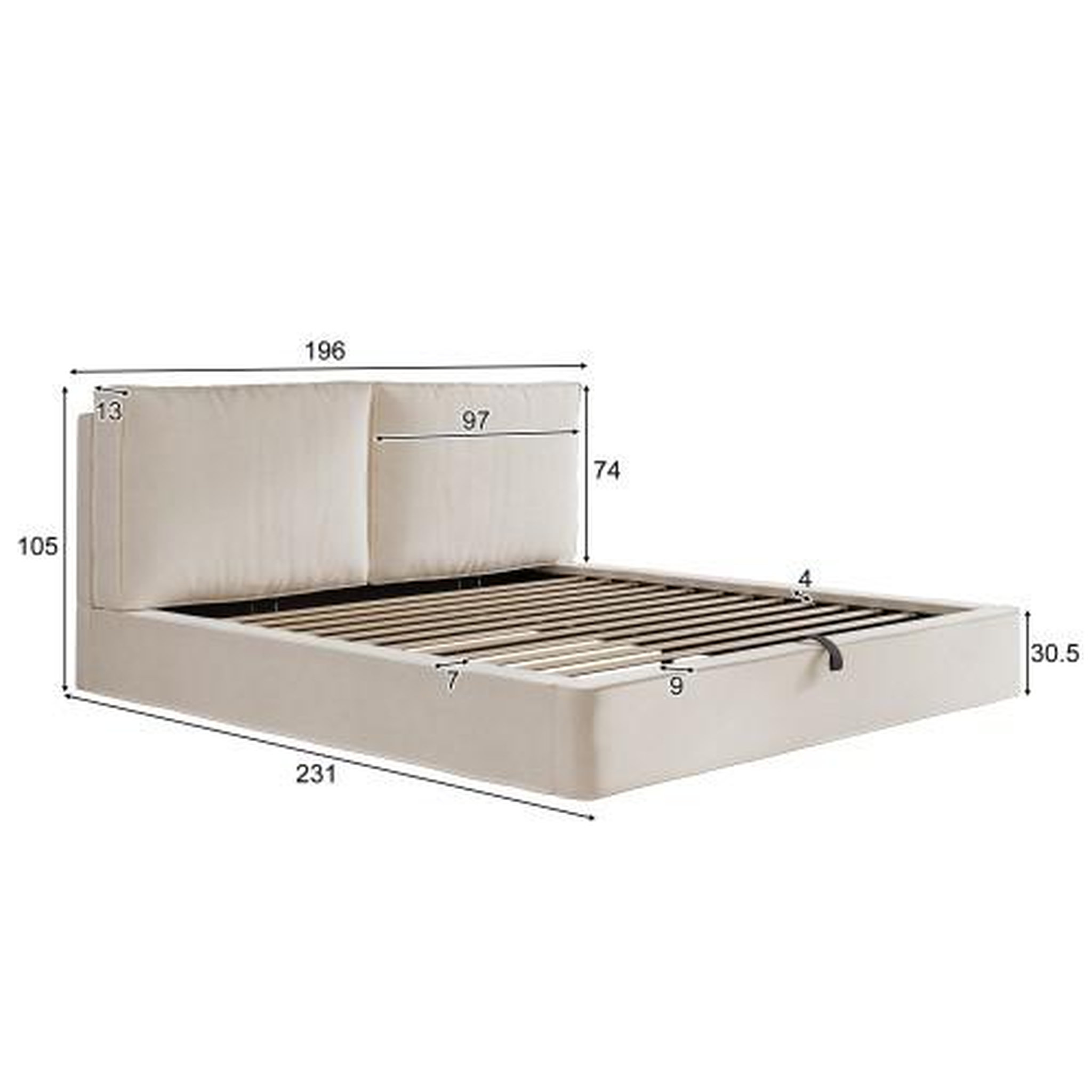Voir la diapositive 3 : MERAX Lit coffre 180x200 cm avec rangement hydraulique, tête de lit rembourrée velours beige