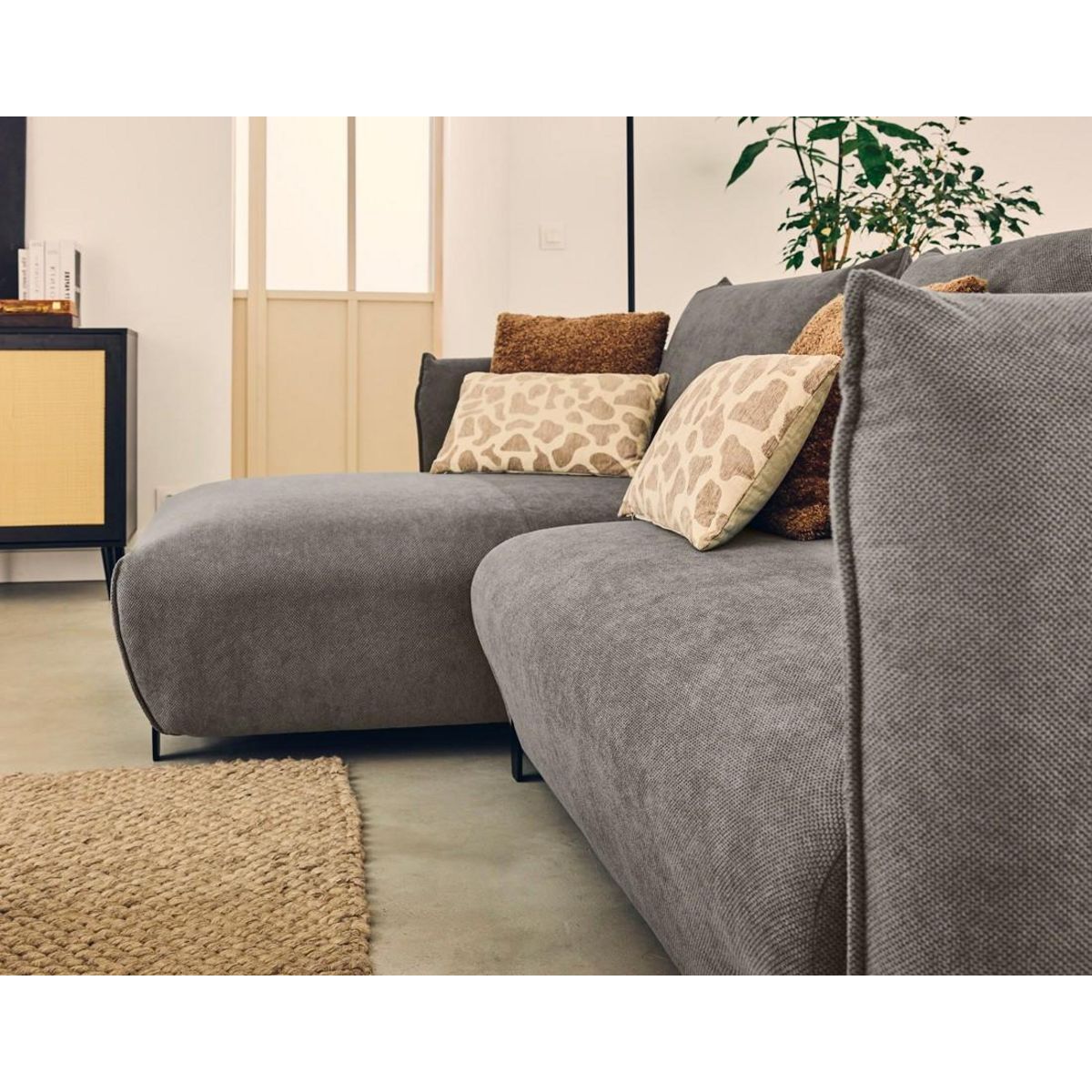 LISA DESIGN Gianni - canapé d'angle gauche 4 places convertible avec coffre en tissu