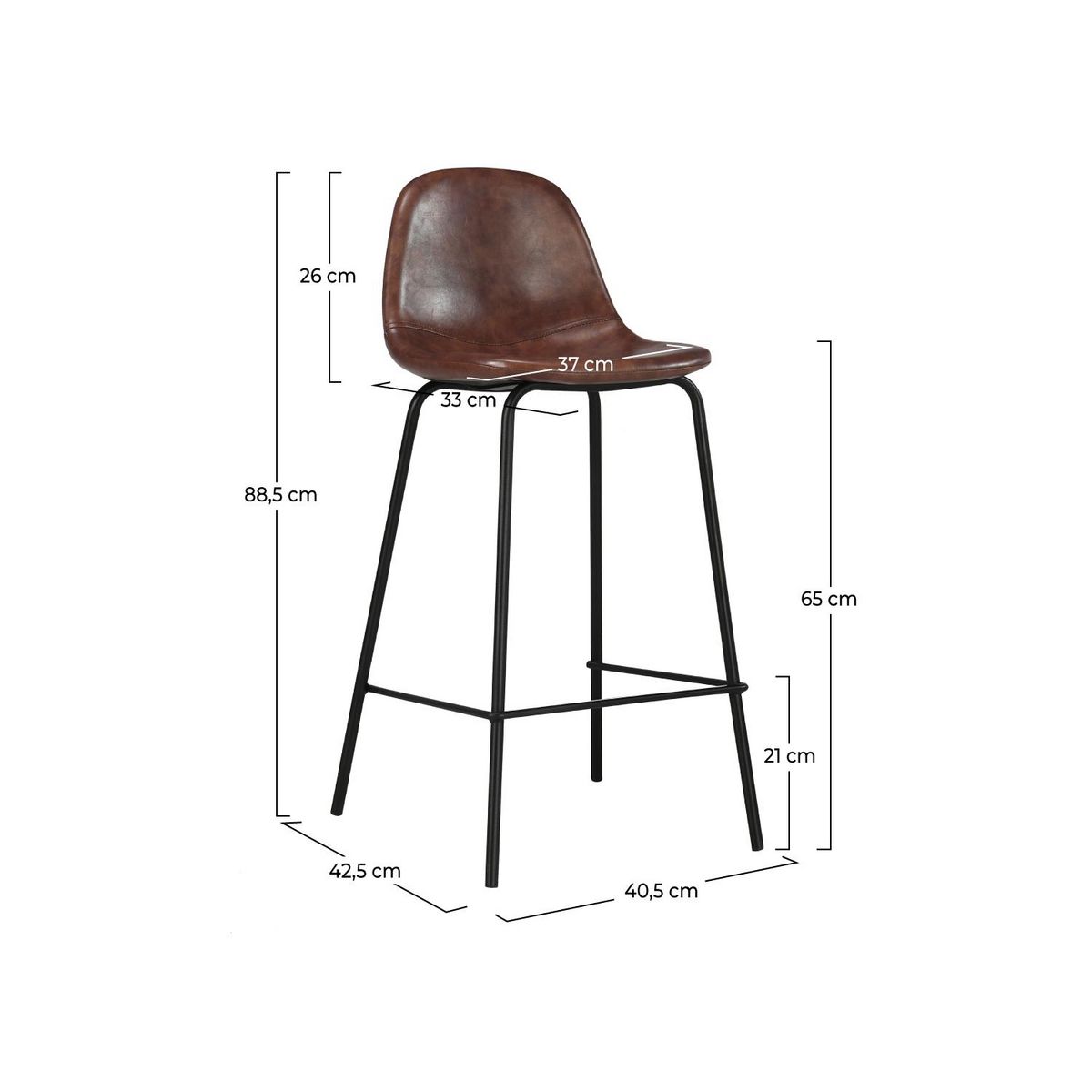 Rendez vous déco Chaise pour îlot central 65 cm en cuir synthétique marron - Henrik