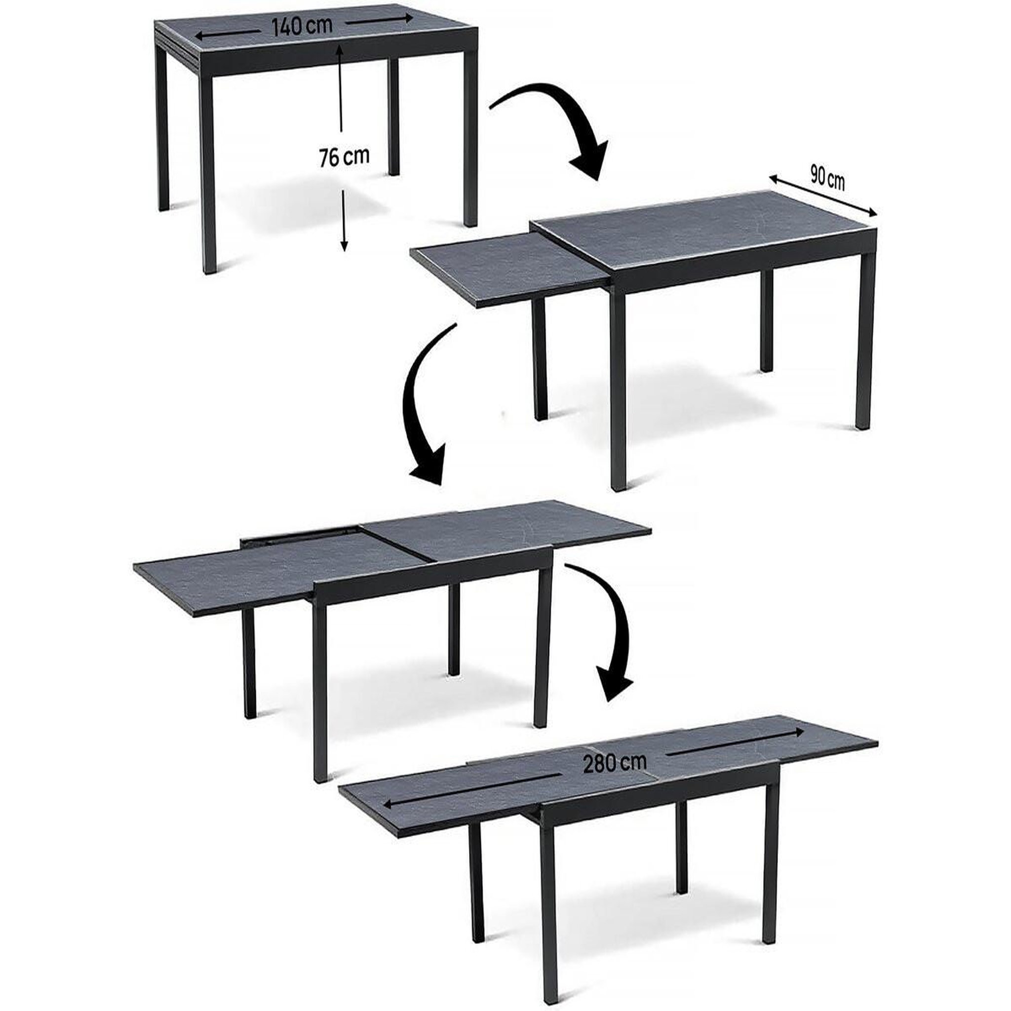 Voir la diapositive 4 : Habitat et Jardin Table de jardin en aluminium extensible  lagos  - 140/280 x 90 x 76 cm - noir