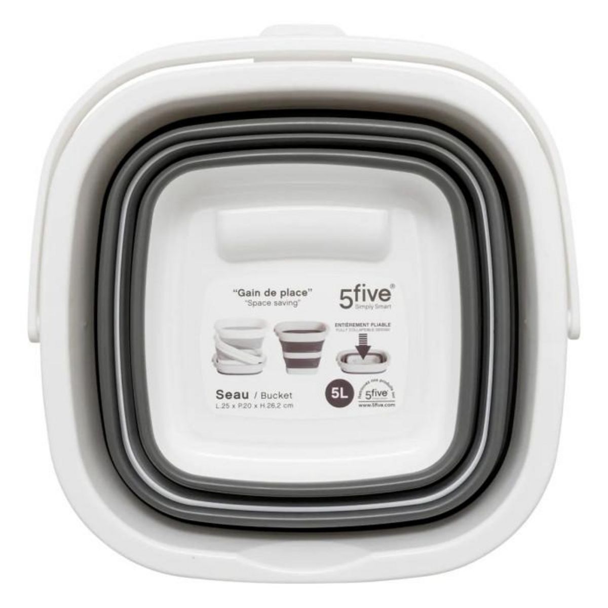 FIVE Seau Avec Poignée  Rétractable  5L Gris