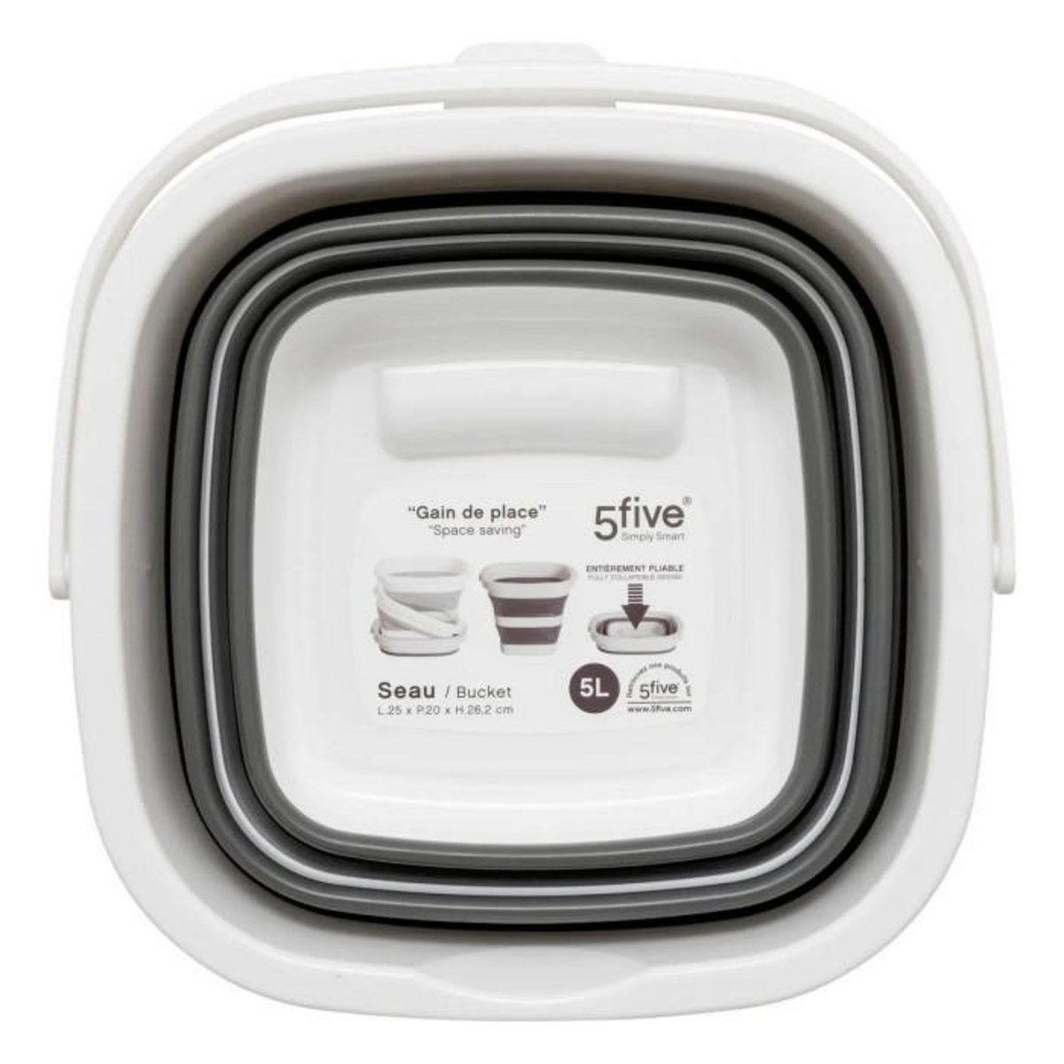 FIVE Seau Avec Poignée  Rétractable  5L Gris