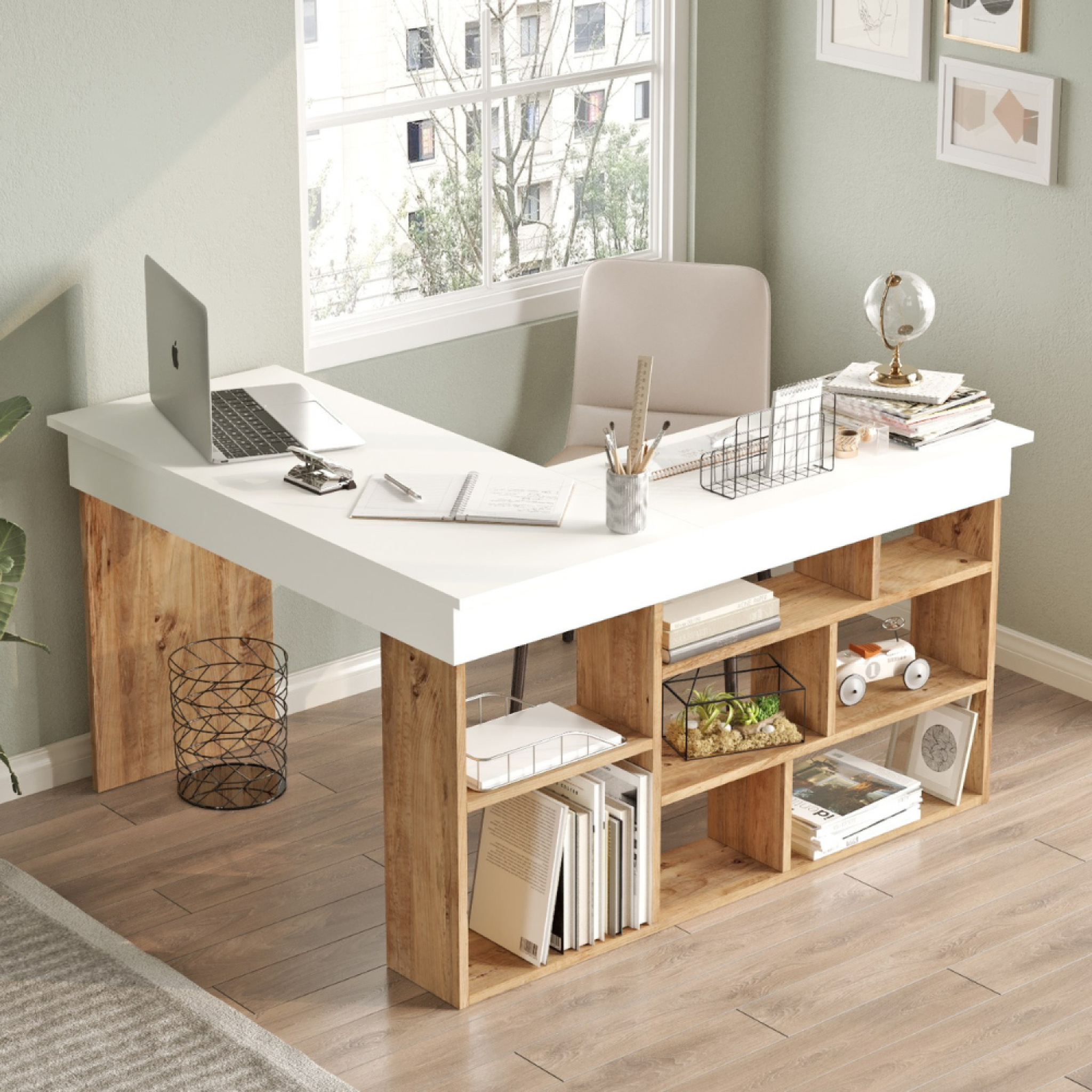 Voir la diapositive 5 : CONCEPT USINE Bureau d'angle design avec étagères tyo