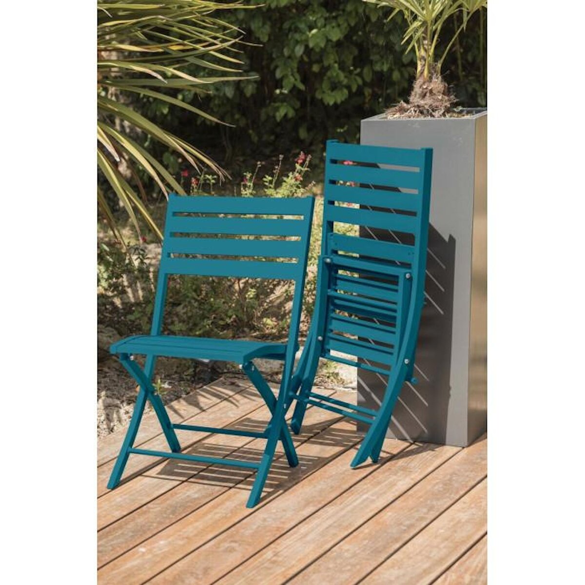 Paris Prix Ensemble Table de Jardin Pliante & 4 Chaises  Marius  140cm Bleu Canard