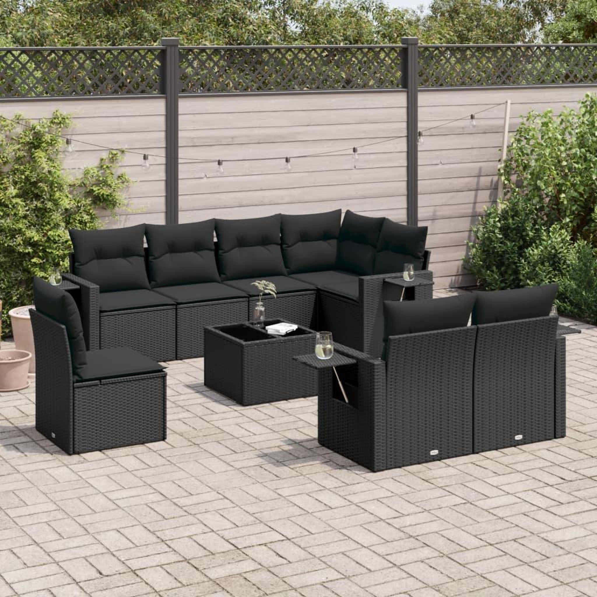 VIDAXL Salon de jardin 9 pcs avec coussins noir resine tressee