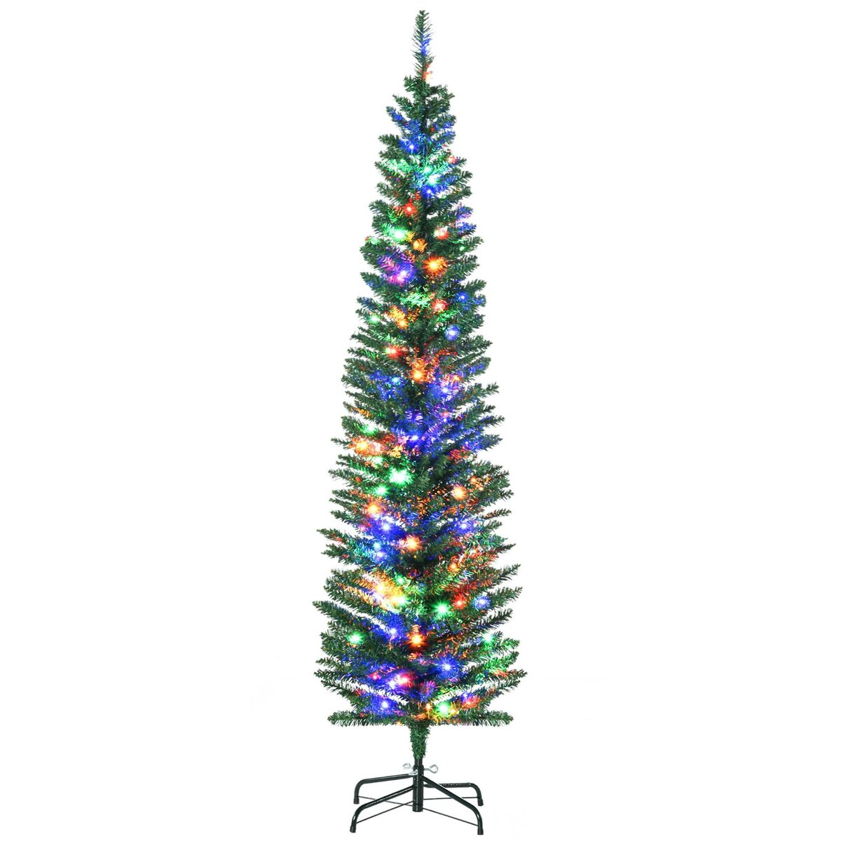 HOMCOM Sapin de Noël artificiel lumineux 150 LED multicolores Ø 50 x 180H cm 390 branches forme cyprès vert