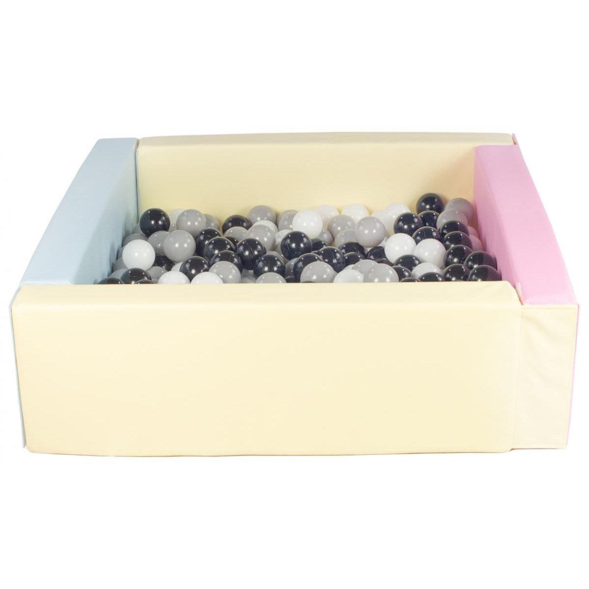 VELINDA Piscine à balles carrée avec 200 balles - rose, bleu, jaune (pastel)/noir,blanc,gris