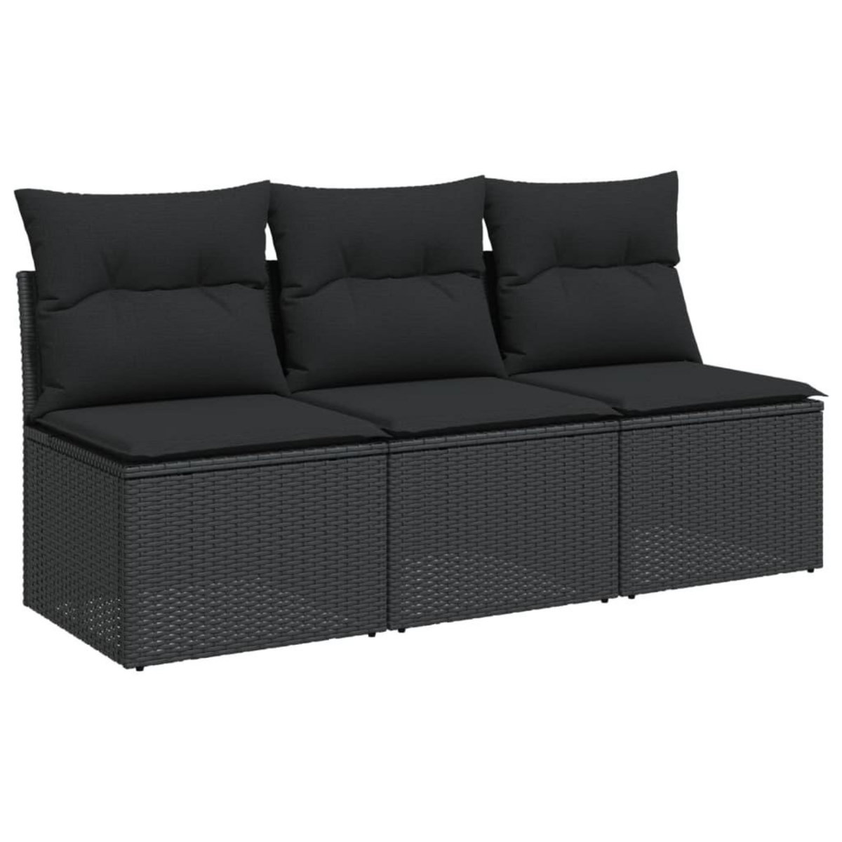 VIDAXL Canape de jardin avec coussins 3 places noir resine tressee