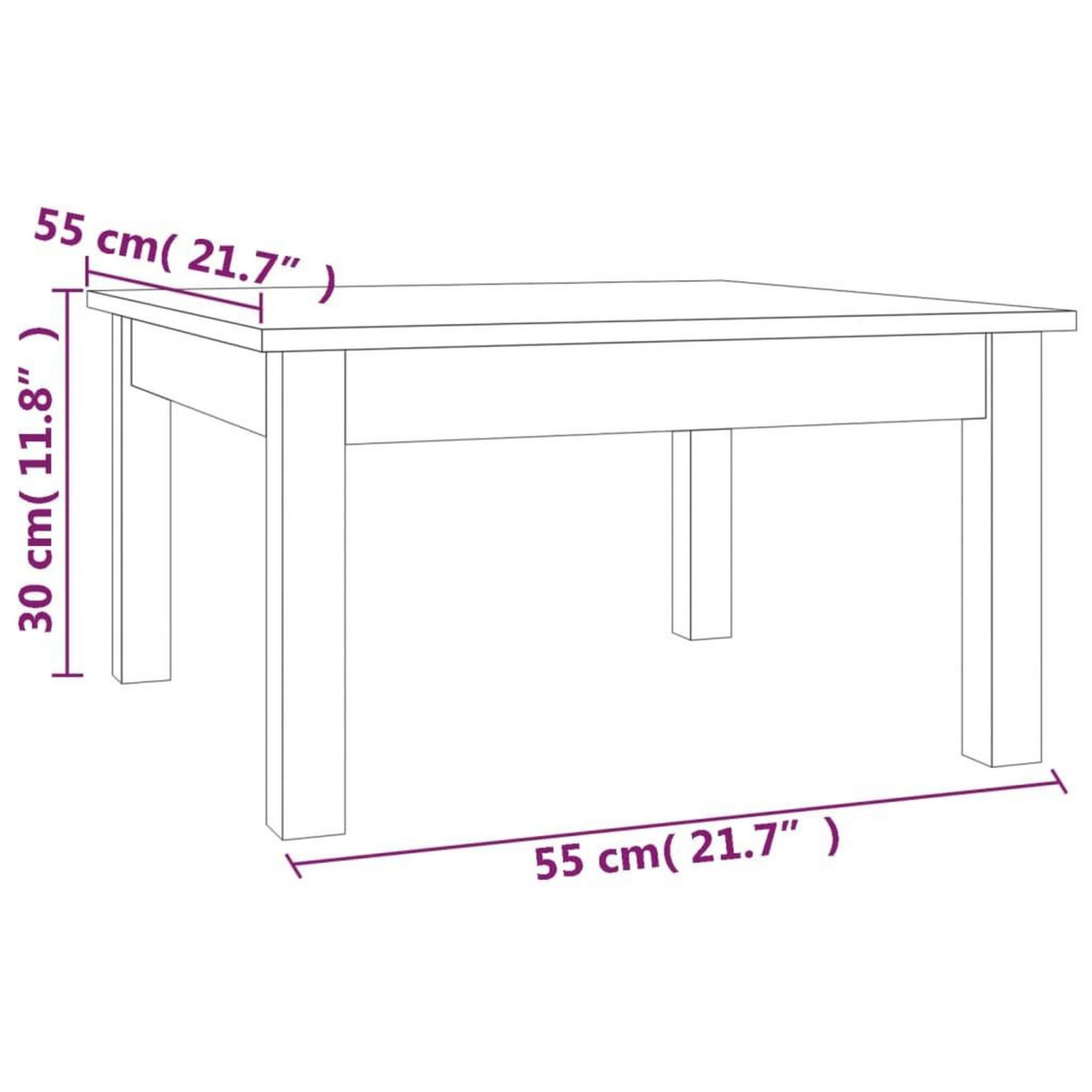 VIDAXL Table basse Noir 55x55x30 cm Bois massif de pin