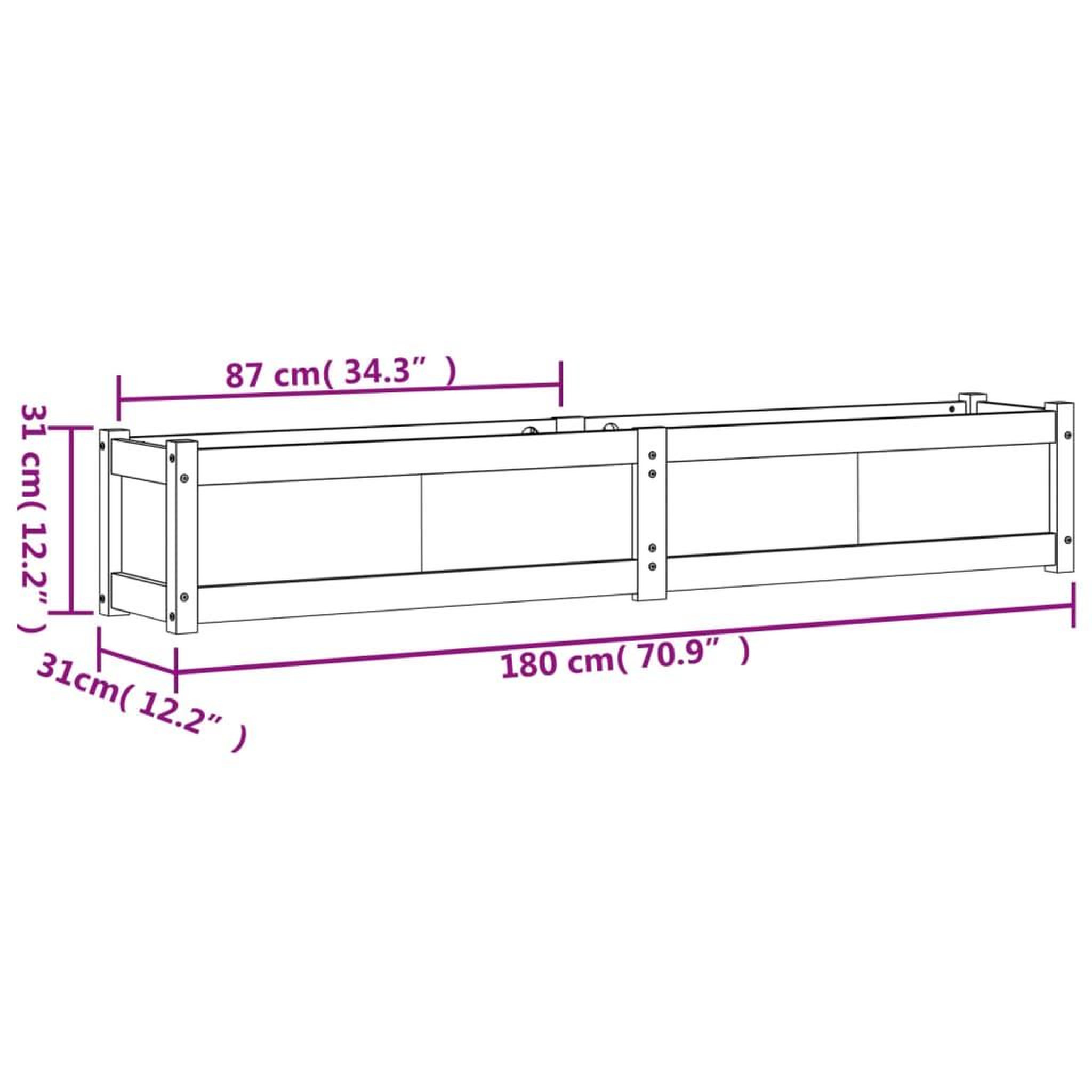 Voir la diapositive 6 : VIDAXL Jardiniere 180x31x31 cm bois de pin massif