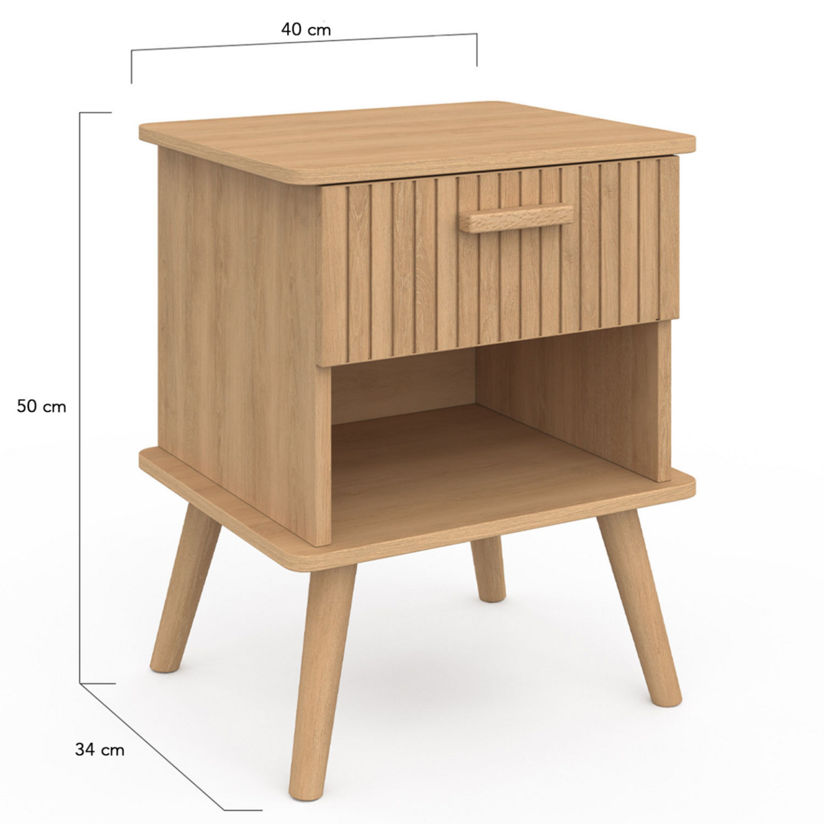 ID MARKET Lot de 2 tables de chevet JULIETTE 1 tiroir avec niche lattes tasseau bois coloris chêne