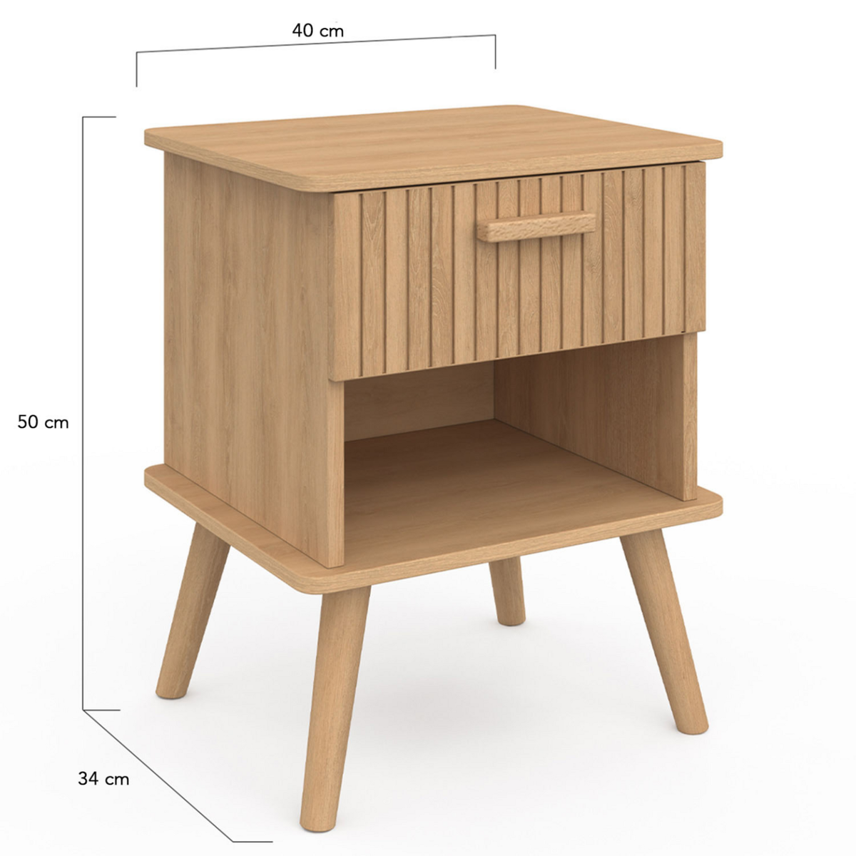 ID MARKET Lot de 2 tables de chevet JULIETTE 1 tiroir avec niche effet lattes tasseau bois