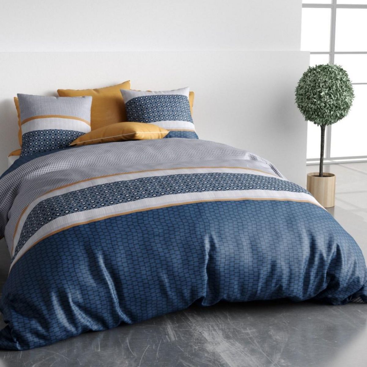 ATELIER DU COTON Housse de couette 260x240 ZANTE + 2 taies coton 57 fils