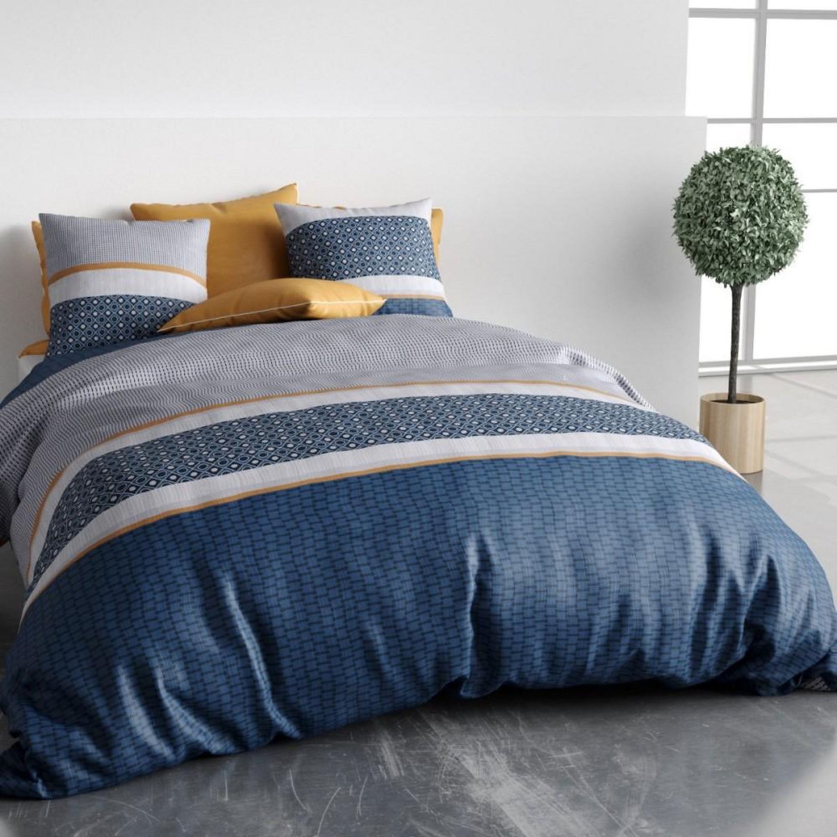 ATELIER DU COTON Housse de couette 260x240 ZANTE + 2 taies coton 57 fils