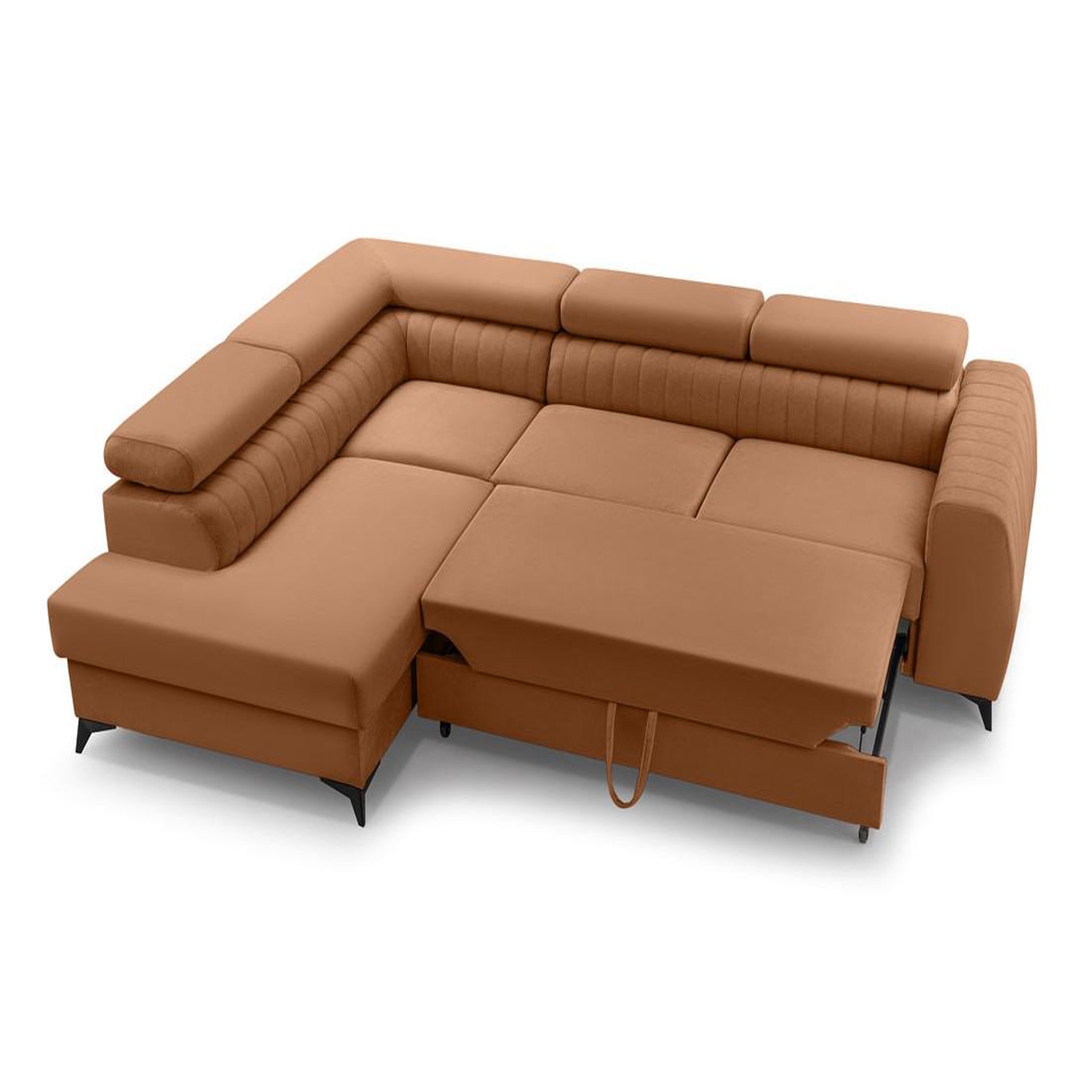 Voir la diapositive 3 : BEST MOBILIER Aneta - canapé d'angle gauche 5 places - convertible avec coffre et têtières - en velours