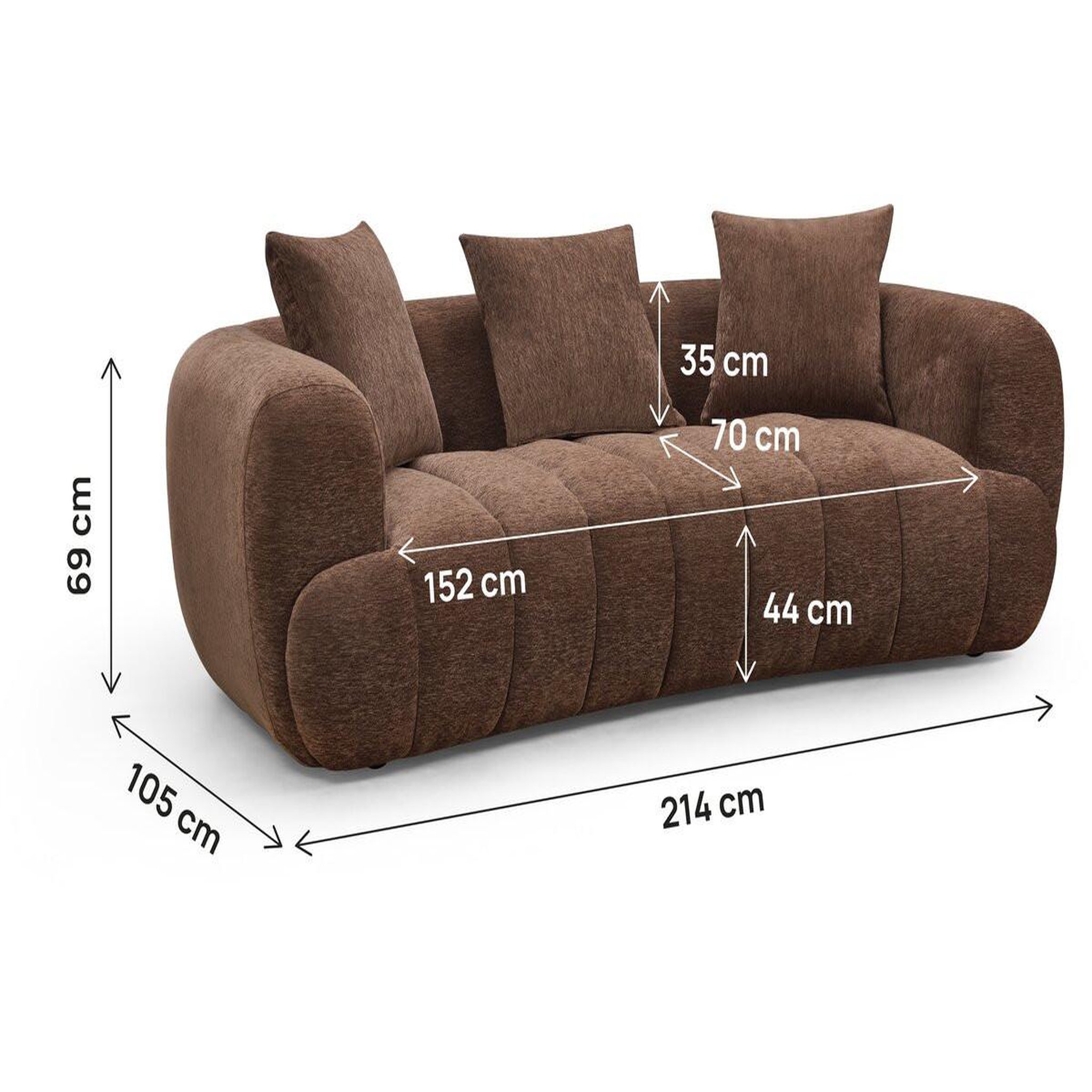 Voir la diapositive 3 : Habitat et Jardin Canapé droit style bubble en tissu texturé  la fayette  - 3 places - marron