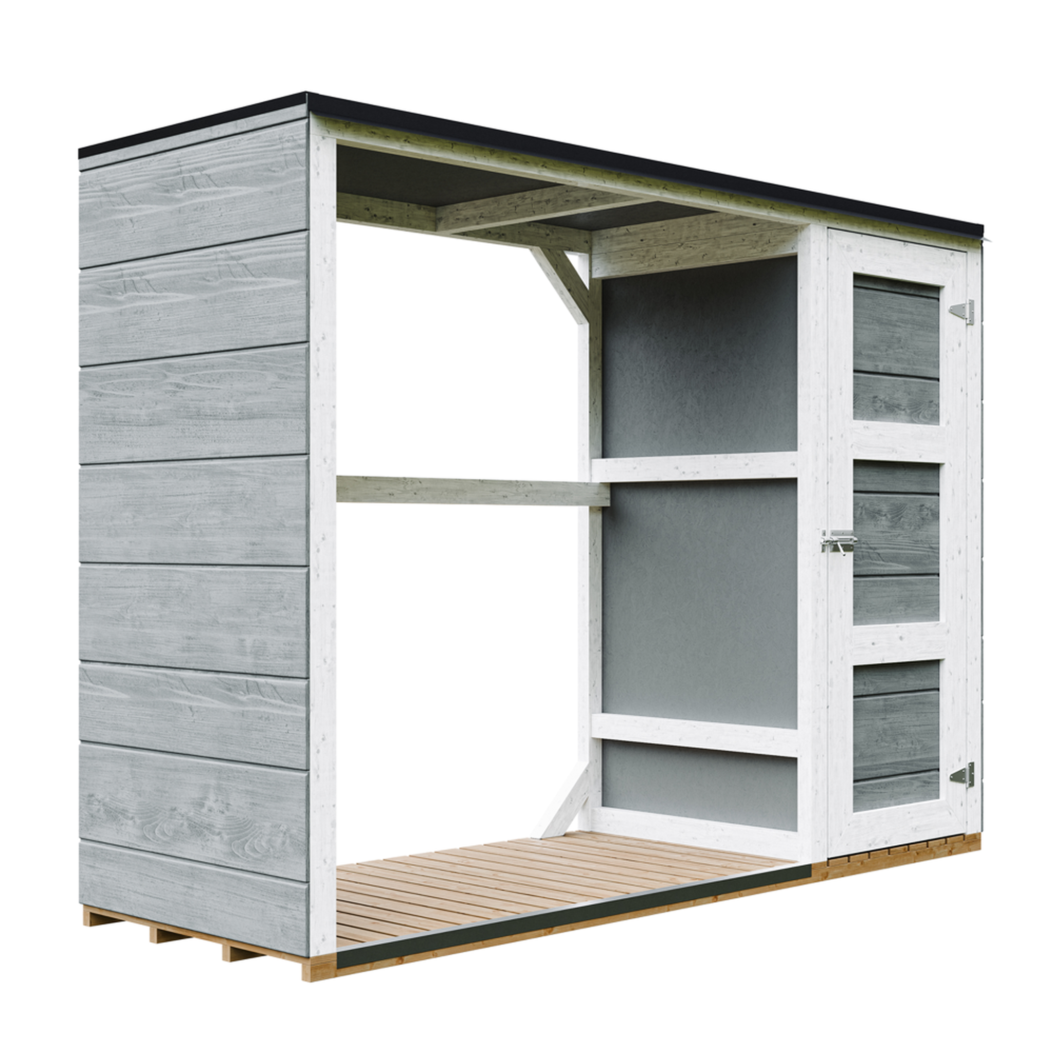 Voir la diapositive 1 : TIMBELA Abri à bûches extérieur avec rangement latéral pour les outils - 1,09 m² + 0.53 m² M981