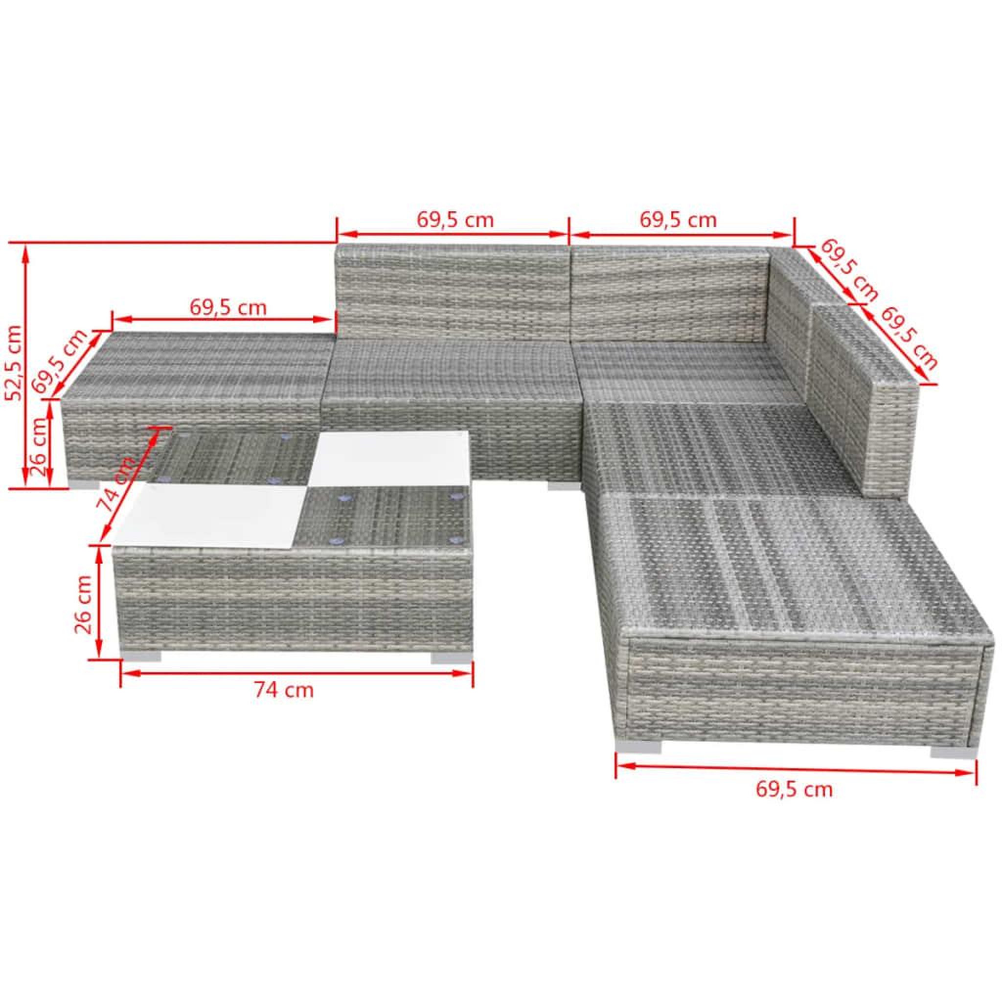 Voir la diapositive 6 : VIDAXL Salon de jardin 6 pcs avec coussins resine tressee gris