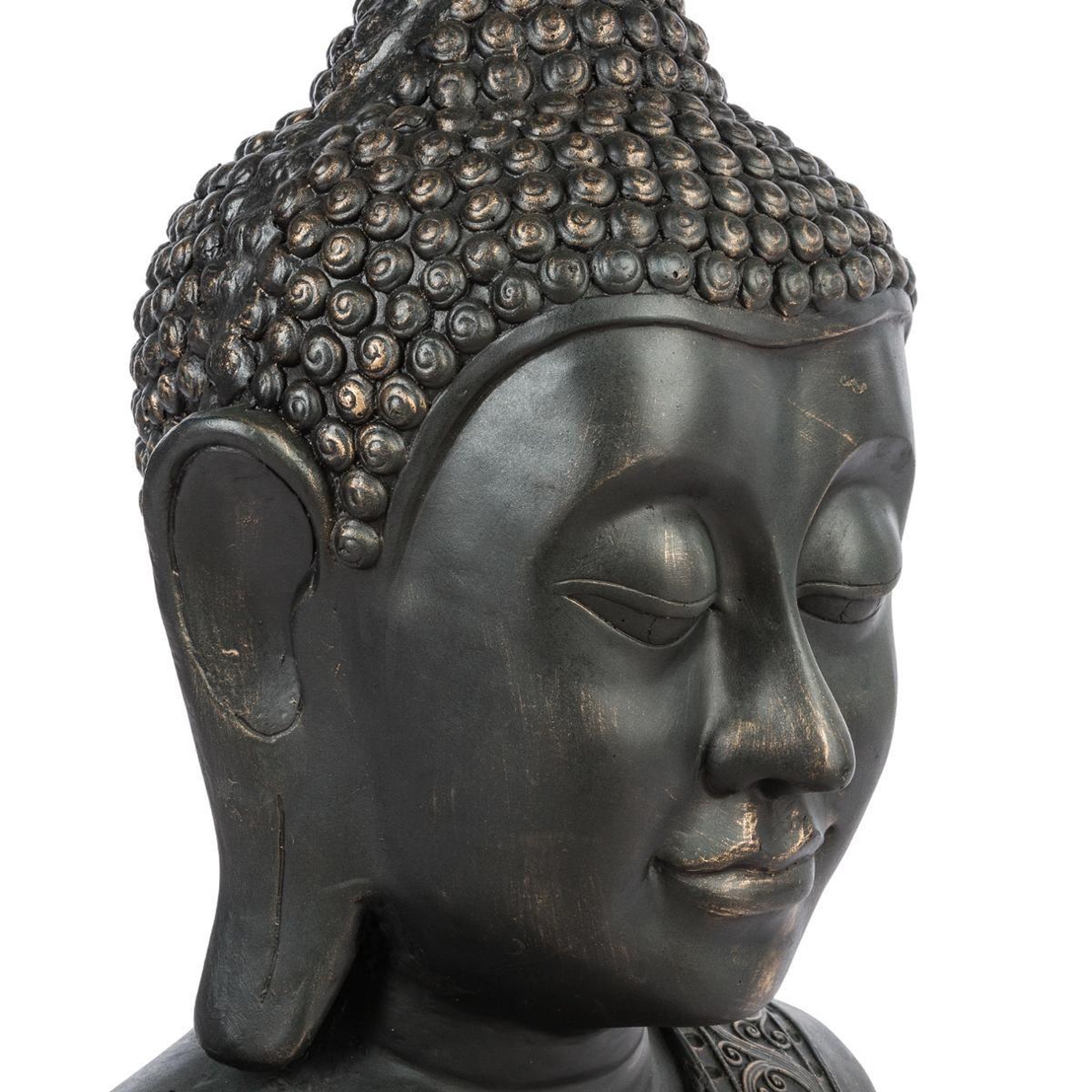 Voir la diapositive 3 : ATMOSPHERA Statue bouddha  tête souriante  113cm noir